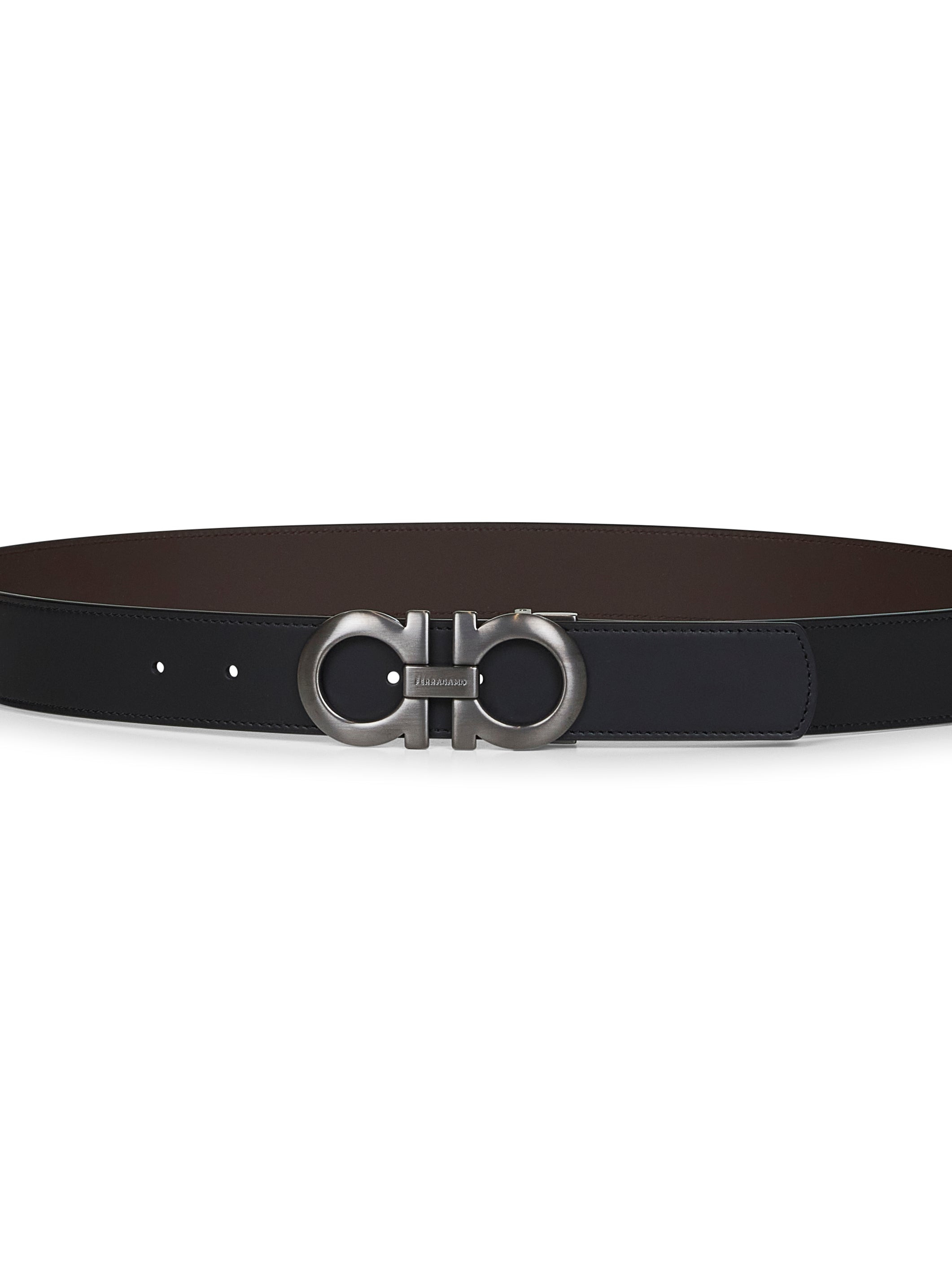 Black leather Gancini reversible belt - 2