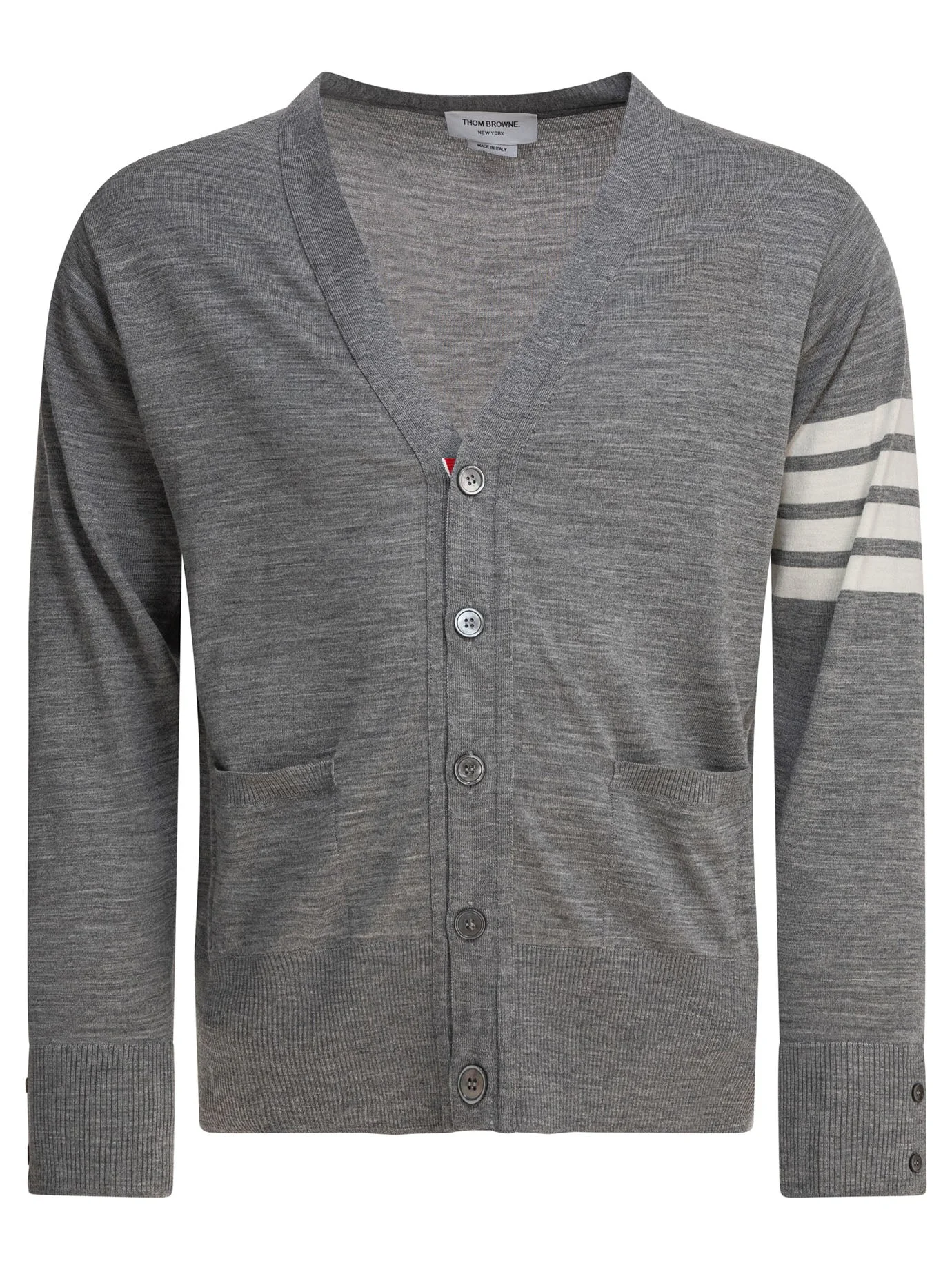 Thom Browne Men Classic V-Neck Cardigan In Fine Merino Wool W/ 4Bar Stripes - 1