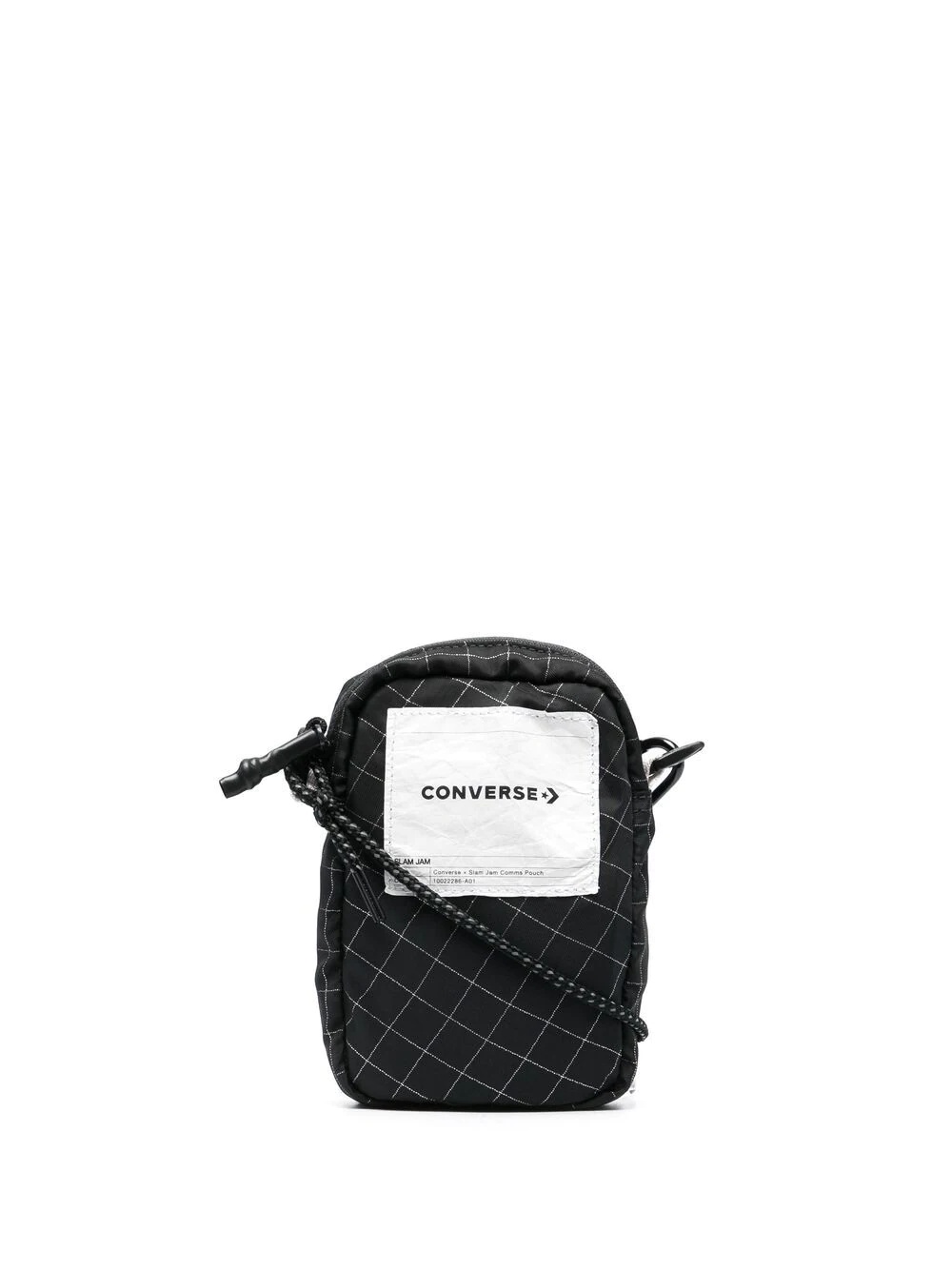 grid-print branded shoulder bag - 1