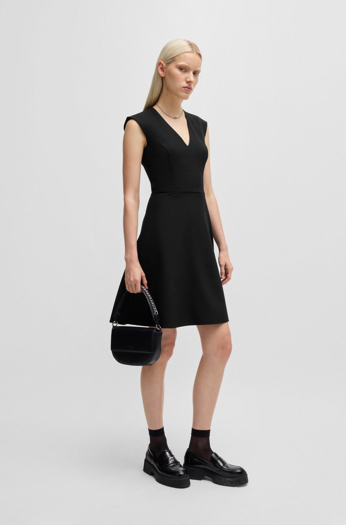 SLEEVELESS DRESS IN STRETCH FABRIC WITH SWING SKIRT - 2