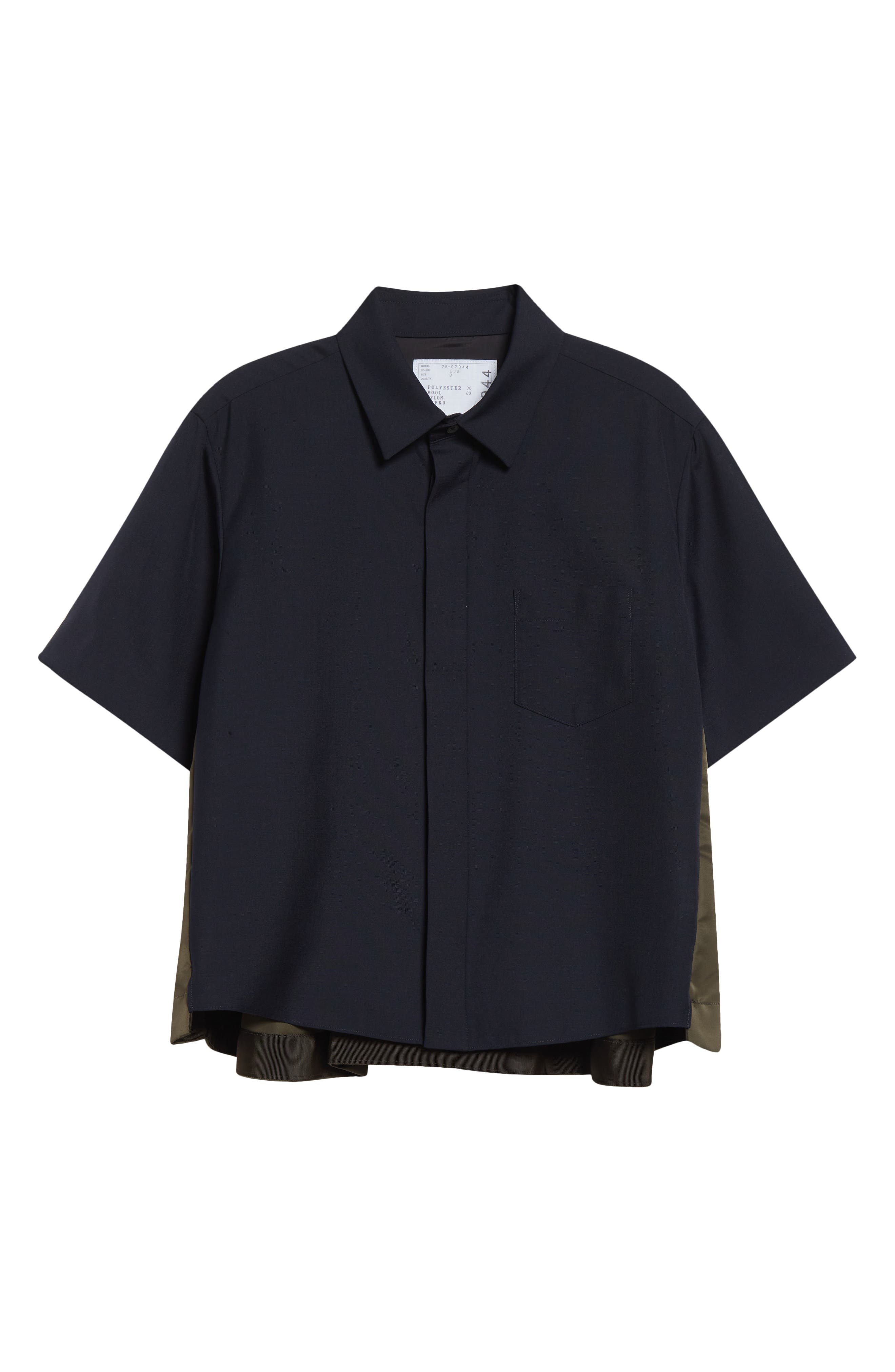 Sacai Suiting Fabric Mix Button-Up Camp Shirt in Navy/Dark Khaki at Nordstrom - 6