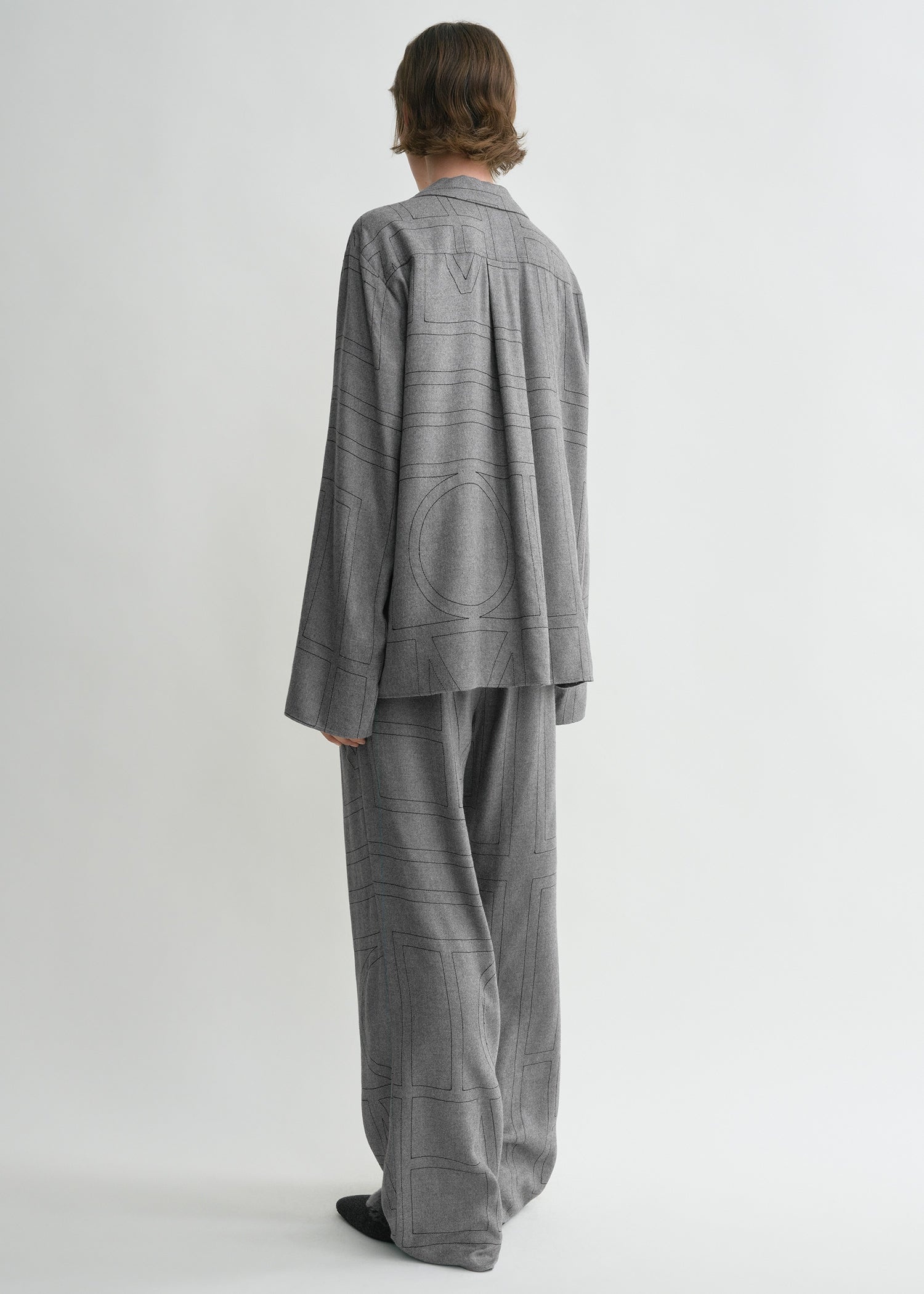Monogram flannel pj top smoke melange - 4