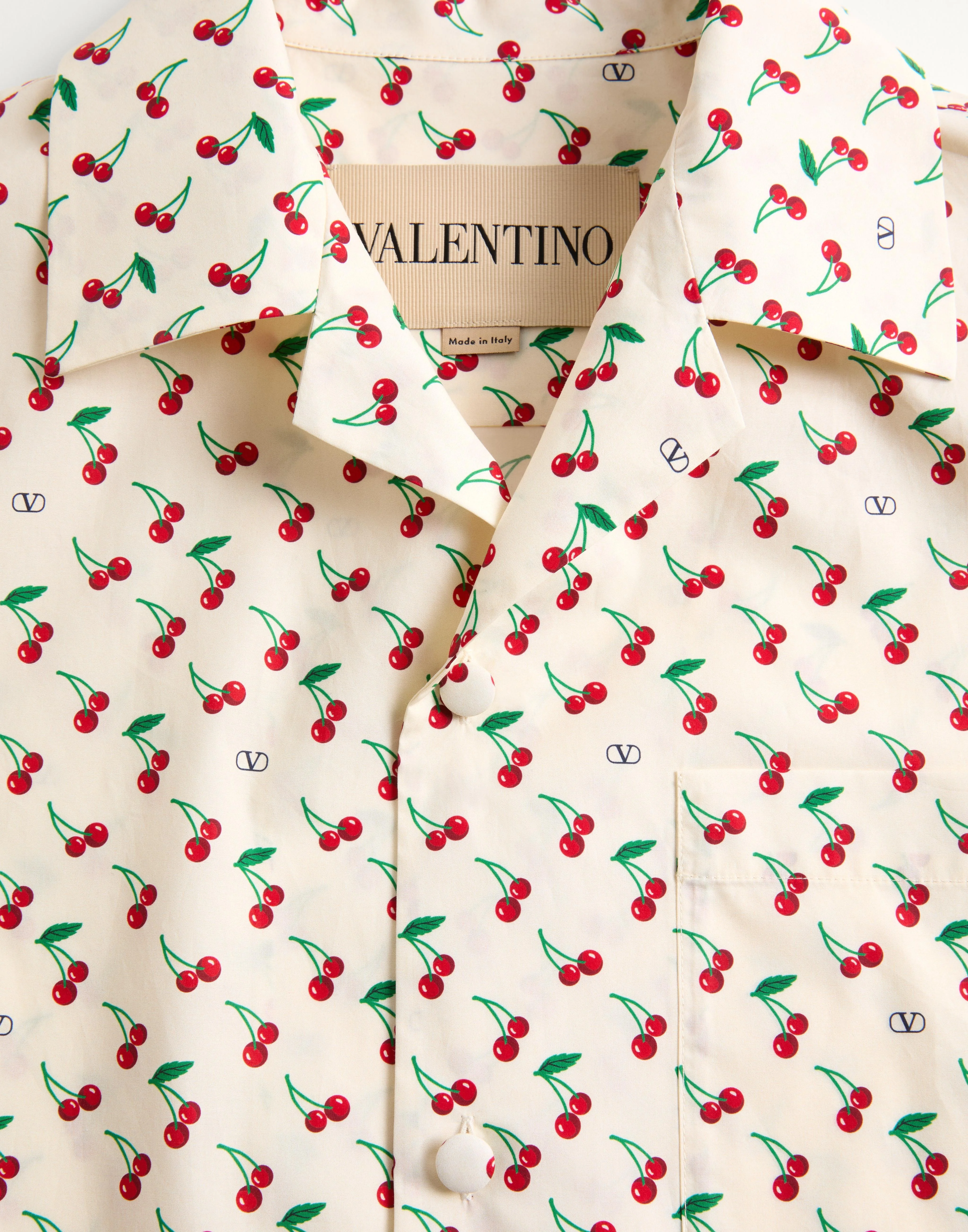 トップス VALENTINO 25SS POPELINE BOWLING SHIRT Valentino COTTON POPLIN BOWLING SHIRT WITH CHERRYFIC PRINT