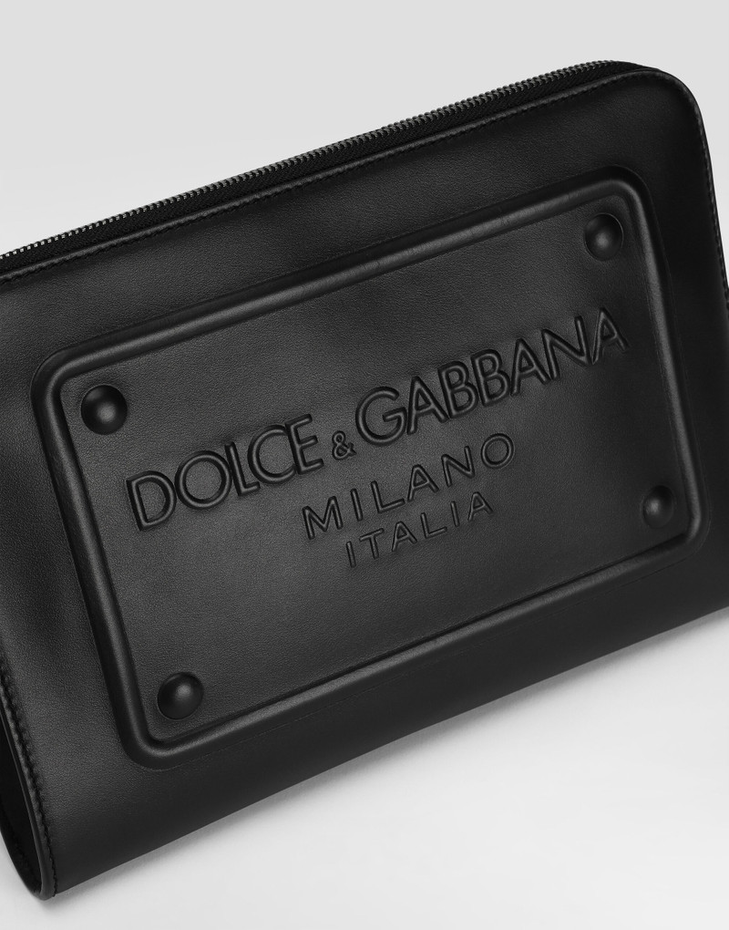 Small calfskin pouch with raised logo 6