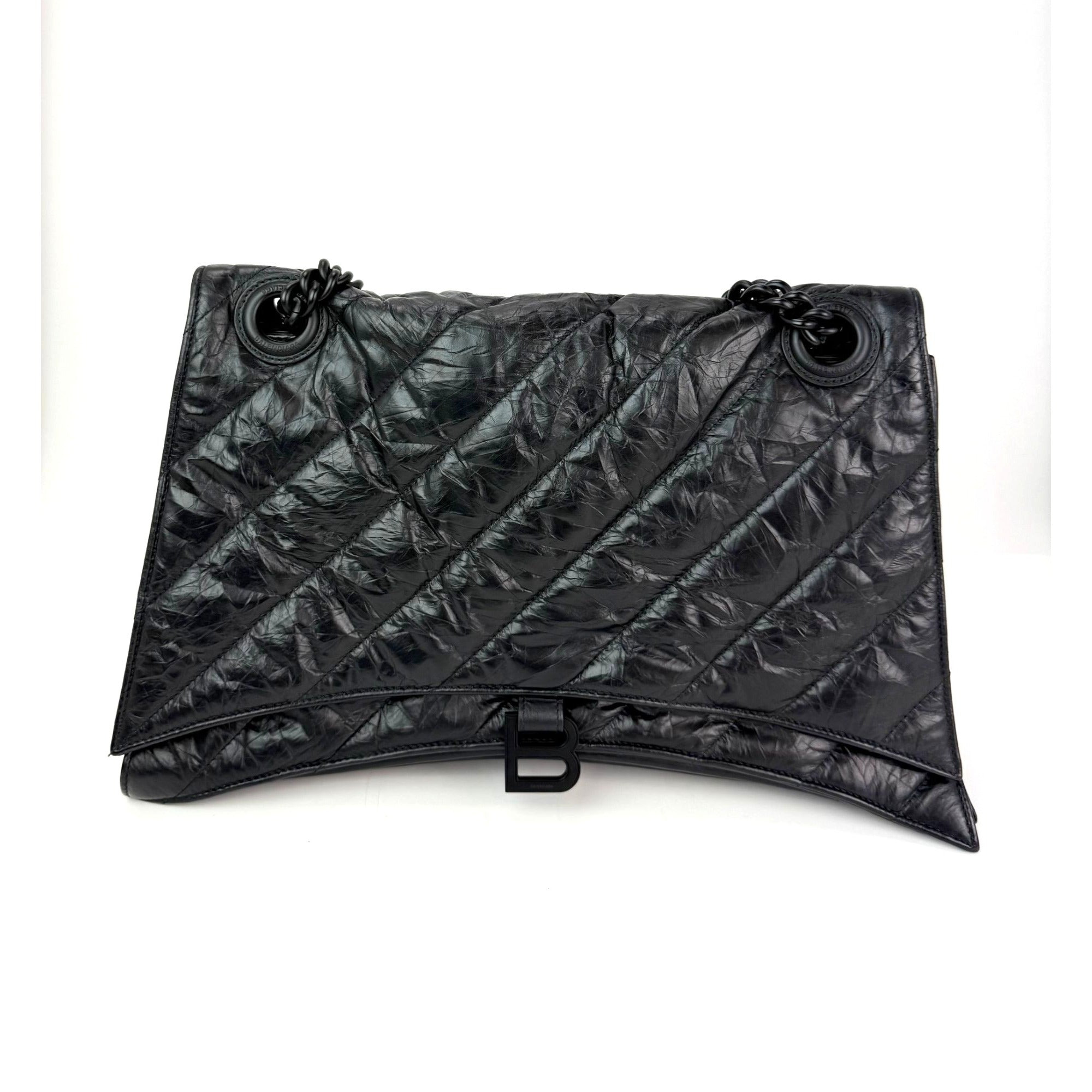 Balenciaga Large Crush Leather Matte Black Quilted  Shoulder Bag - 8