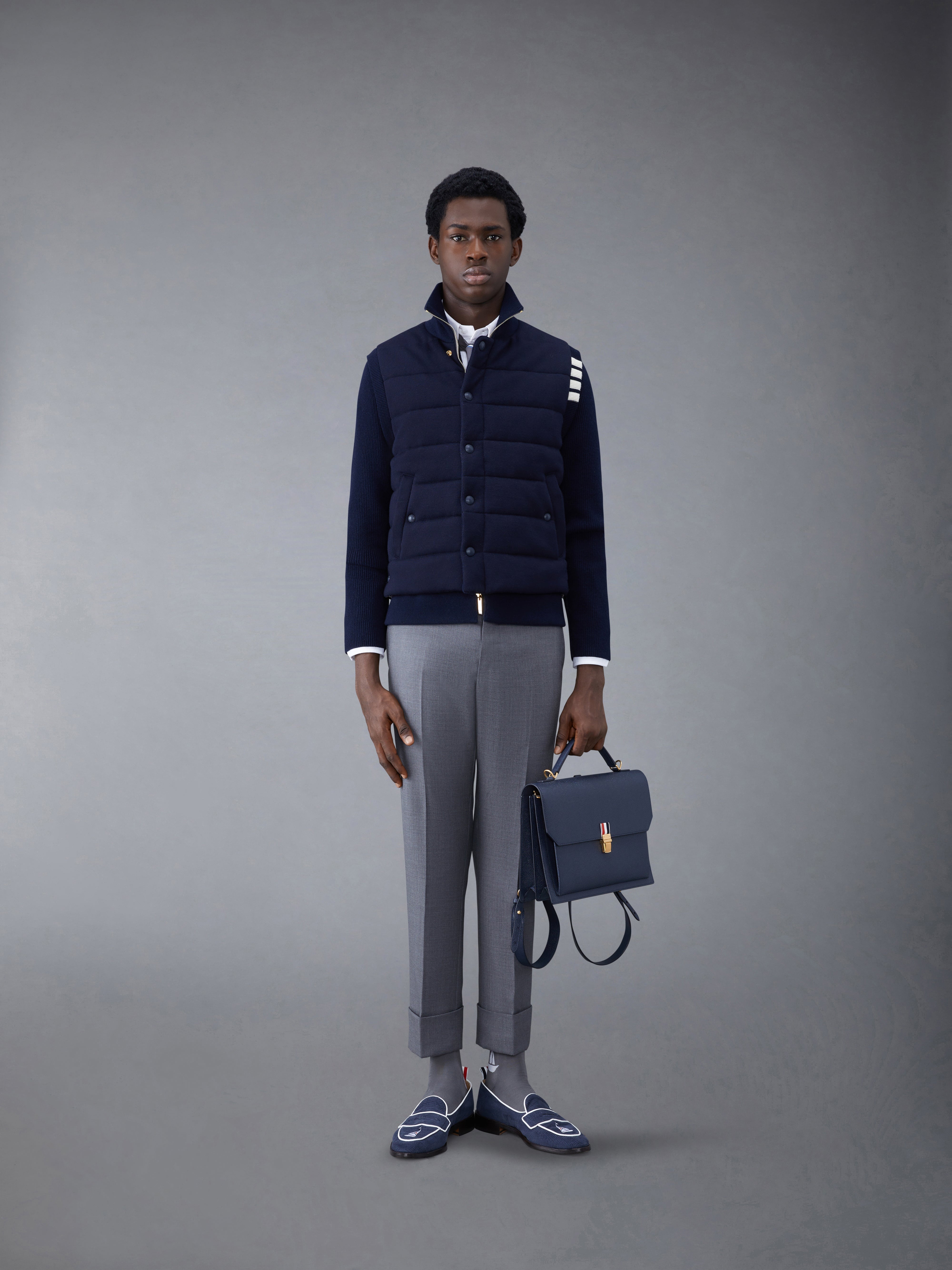 MERINO AND JERSEY PADDED REVERSIBLE 4-BAR FUNNEL NECK JACKET - 4