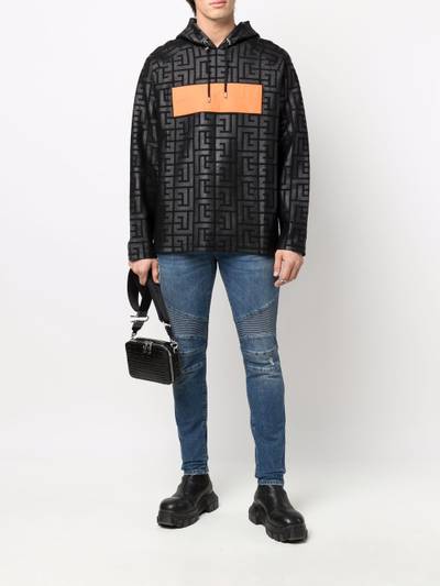 Balmain tape-logo monogram hoodie outlook