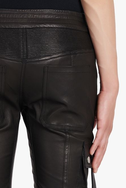 Slim cut black leather pants - 8