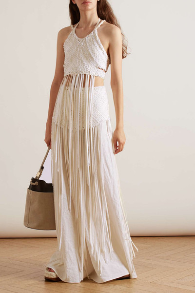 Chloé Fringed silk and linen-blend halterneck top outlook