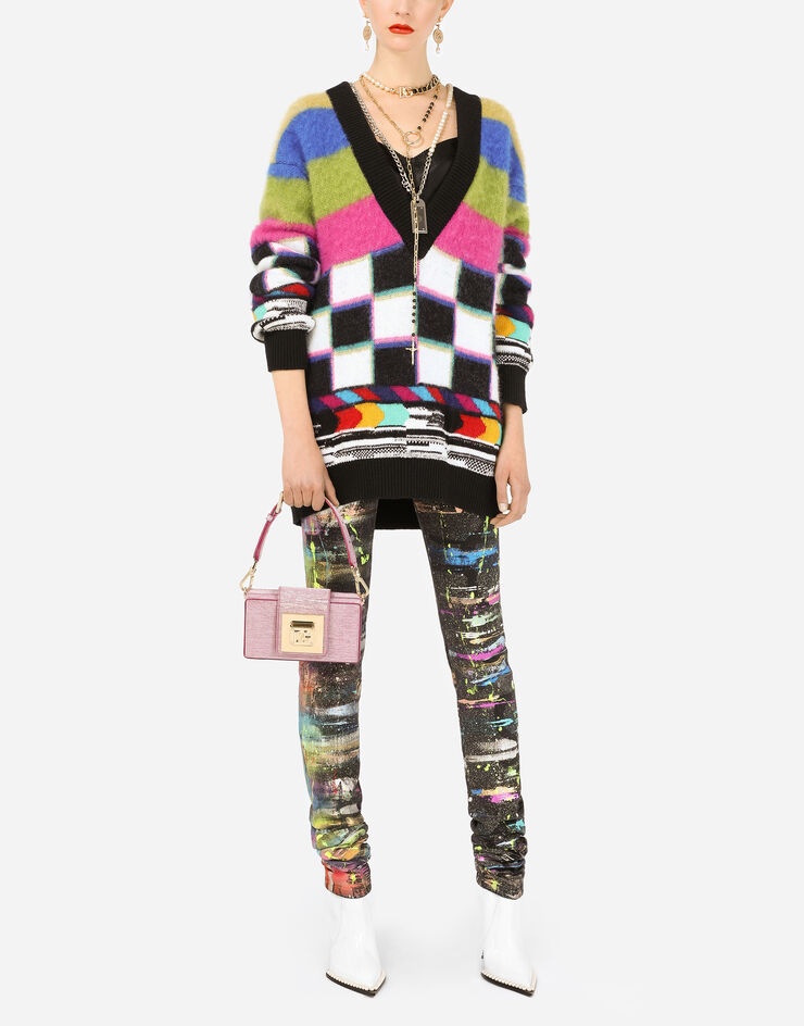 V-neck sweater with multi-color glitch design - 6