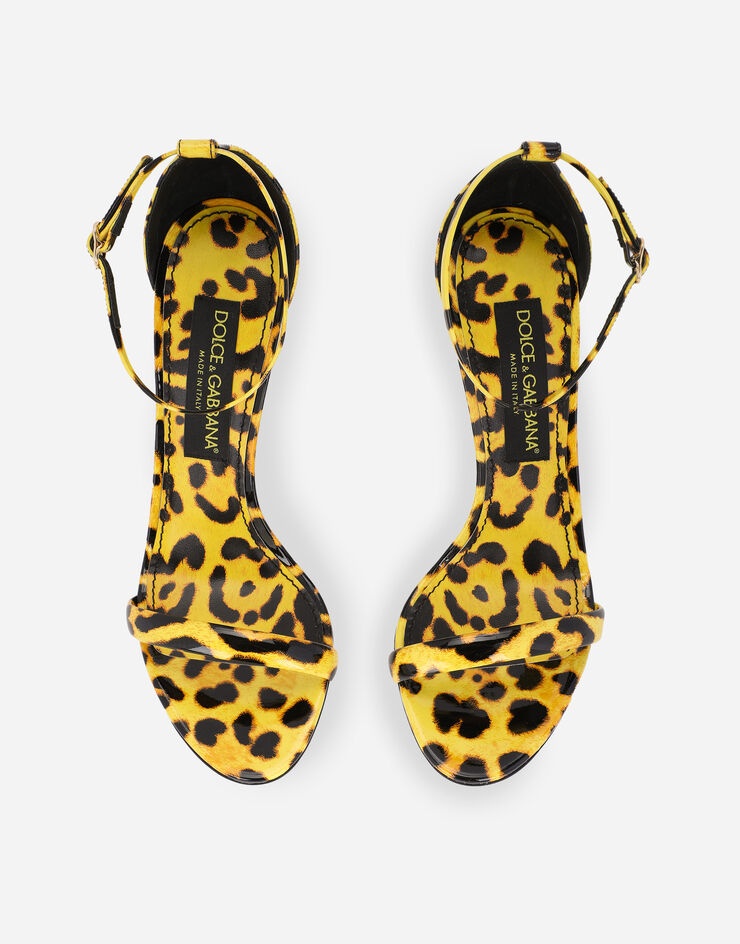 Leopard-print patent leather sandals with yellow base - 4