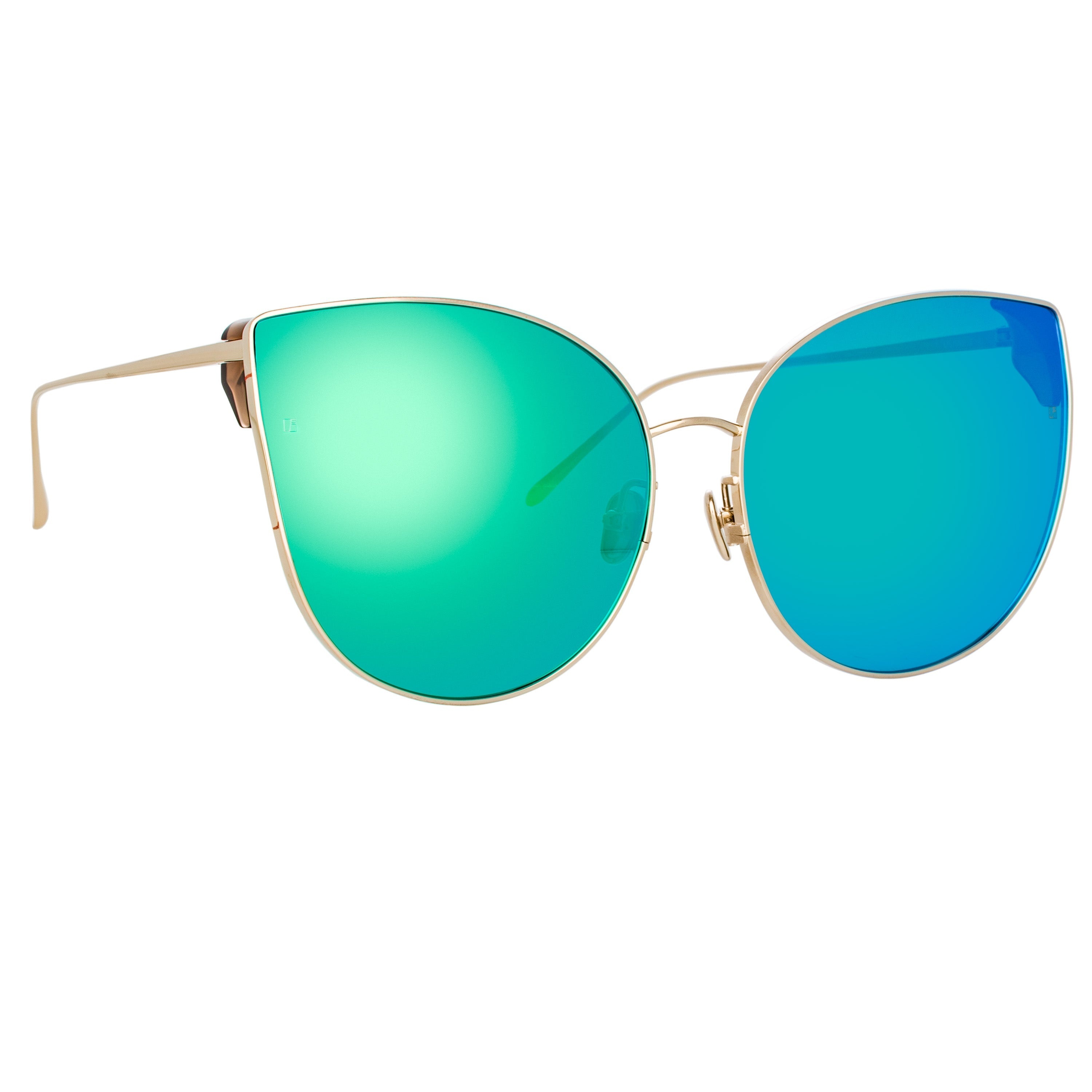 FLYER CAT EYE SUNGLASSES IN LIGHT GOLD AND BLUE - 2