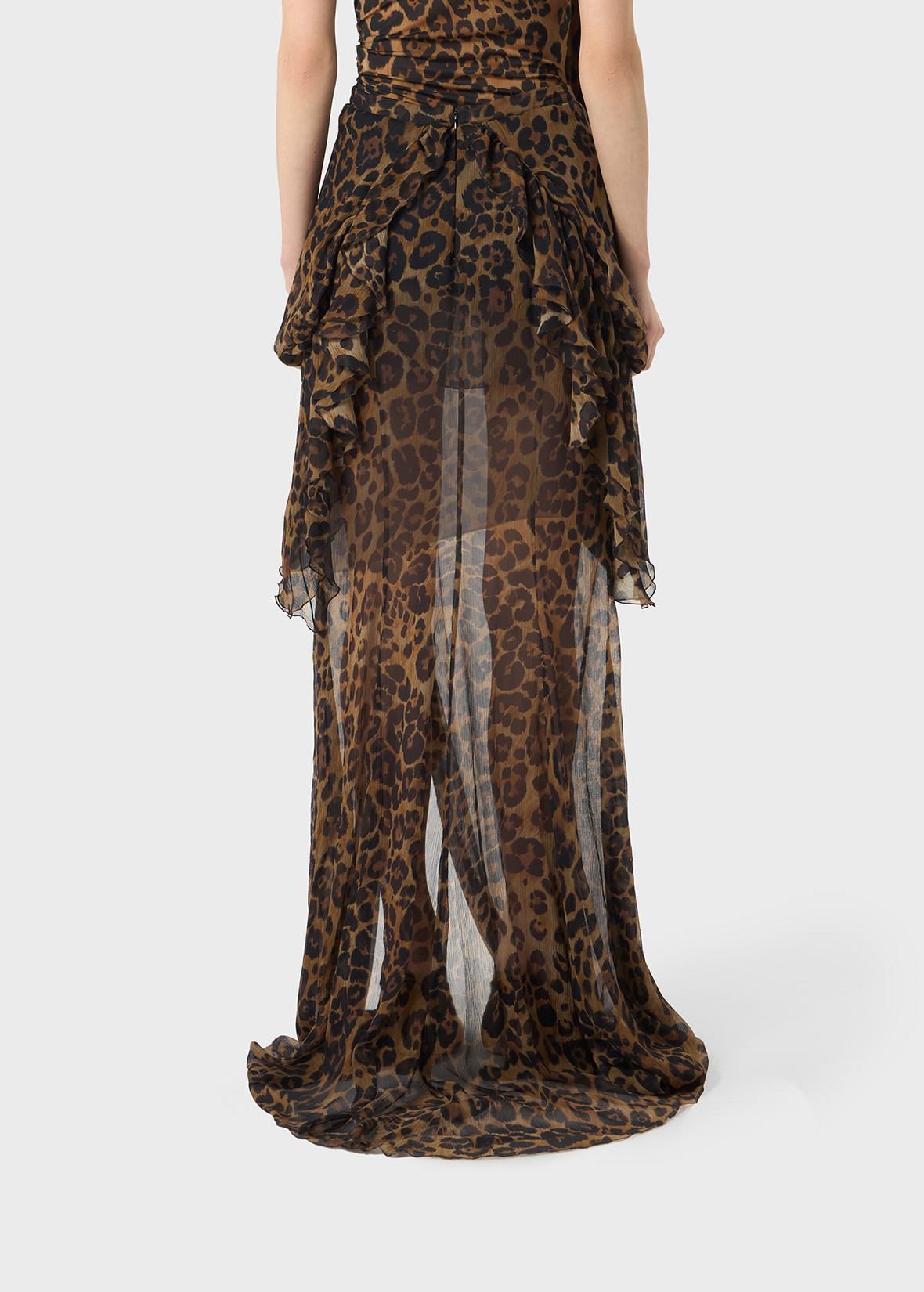 PRINTED CREPONNE SKIRT WITH RUFFLES AND SLIT - 4