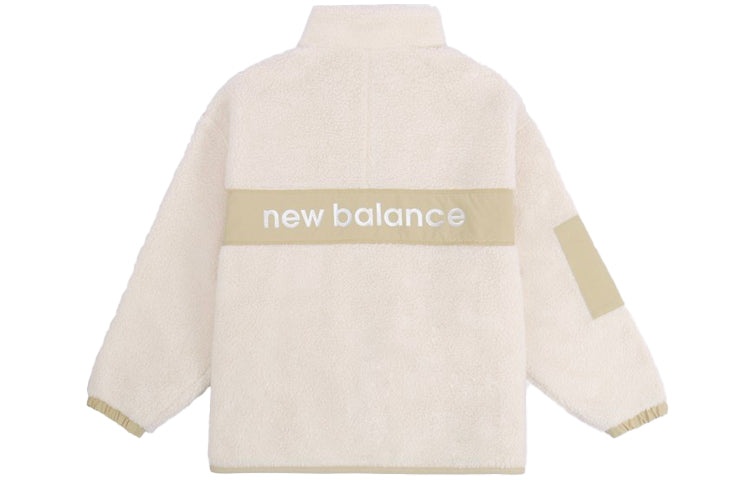 (WMNS) New Balance Splicing Retro Stand Collar Knit Lamb's Wool Short Beige Jacket AWJ13326-MSU - 3