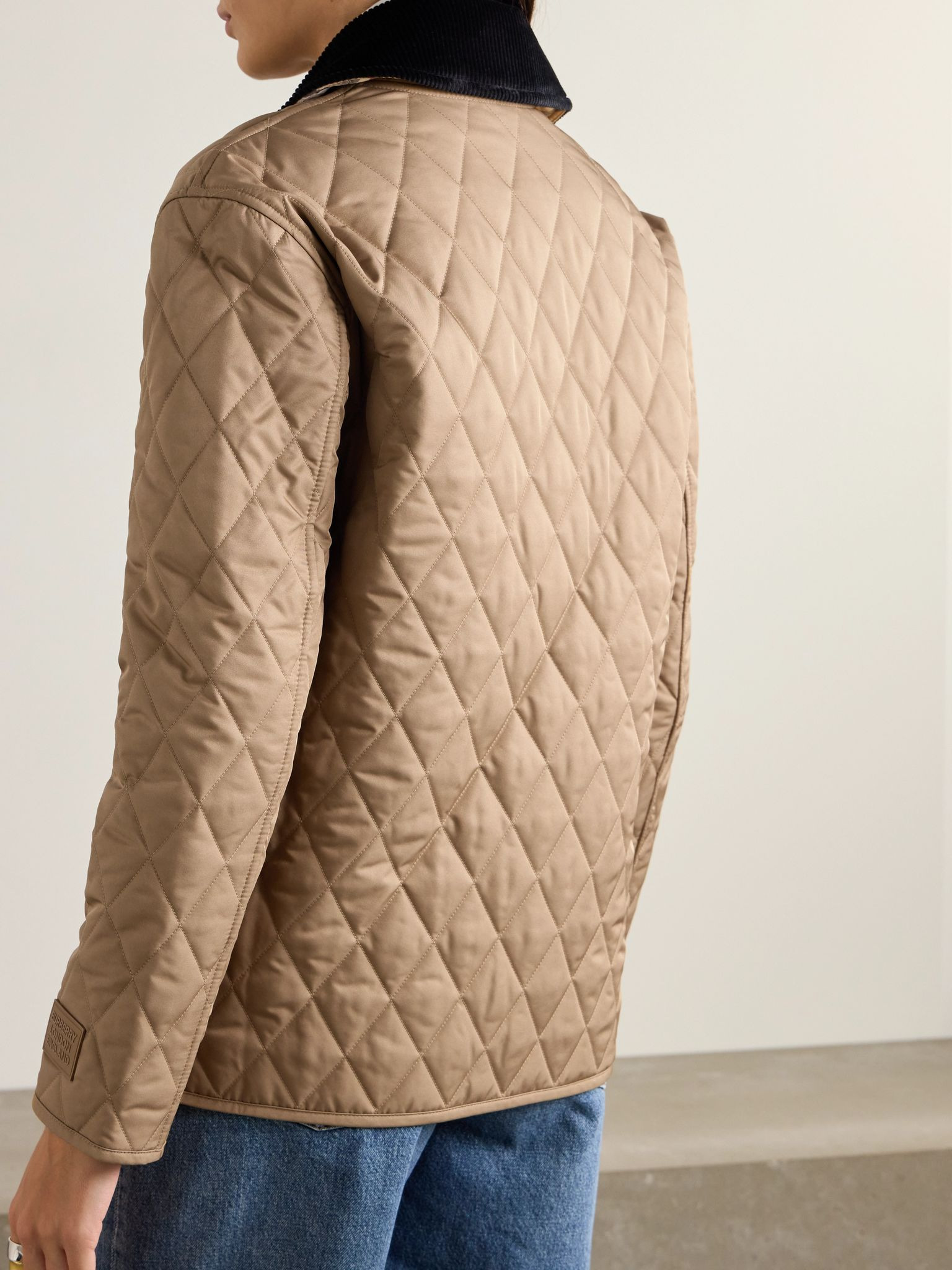 Corduroy-trimmed quilted shell jacket Camel - 4
