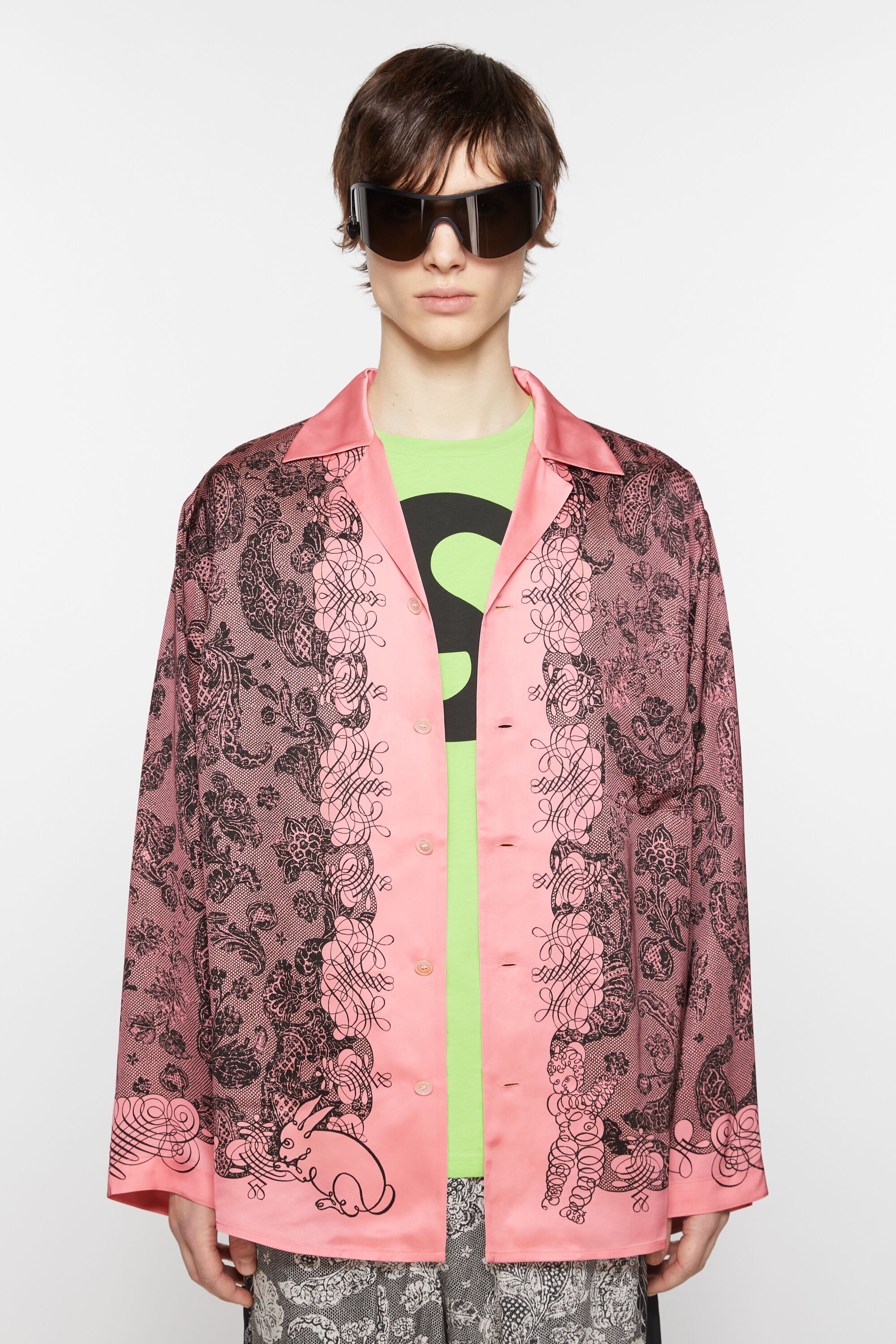 Print button-up shirt - Pink/black - 2