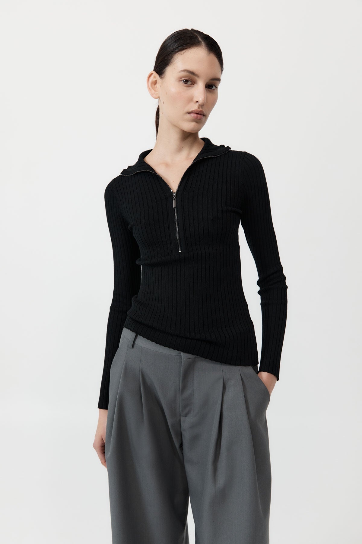 Zip Front Top - Black - 5
