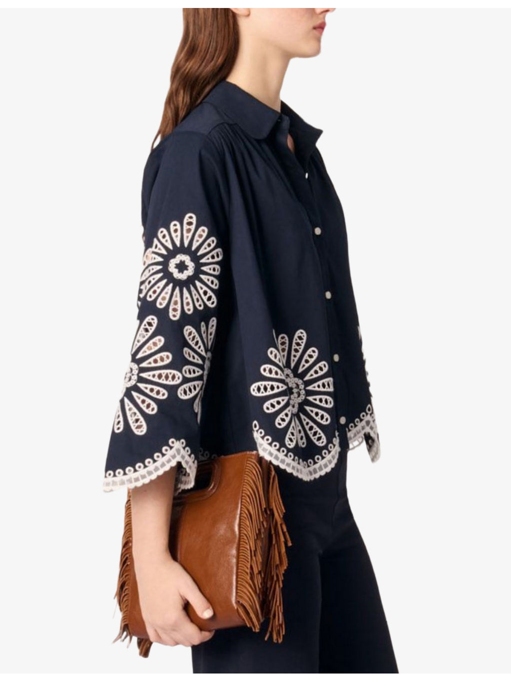 Crochet-Detail Cropped Cotton Shirt - 3