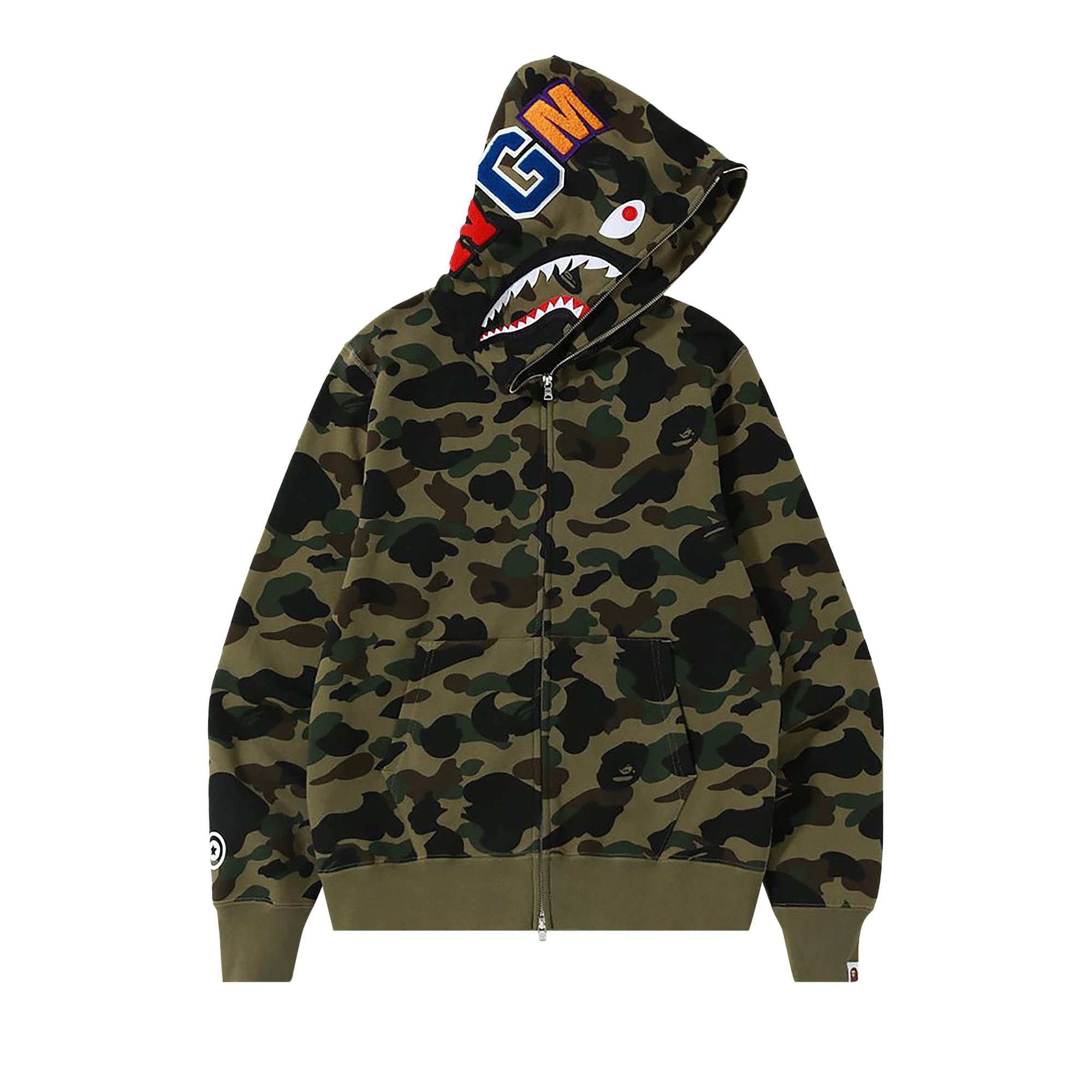 BAPE 1st Camo Shark Full Zip Hoodie 'Green' - 1