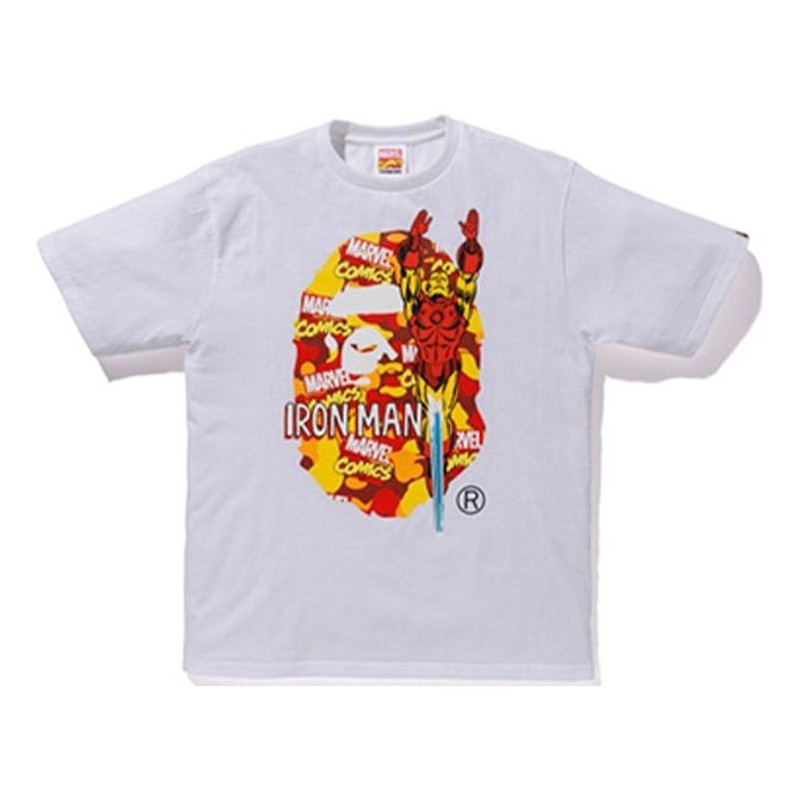 A Bathing Ape x Marvel Camouflage Ape Head Logo T-Shirt 'White Iron Man 1F23110920 - 1