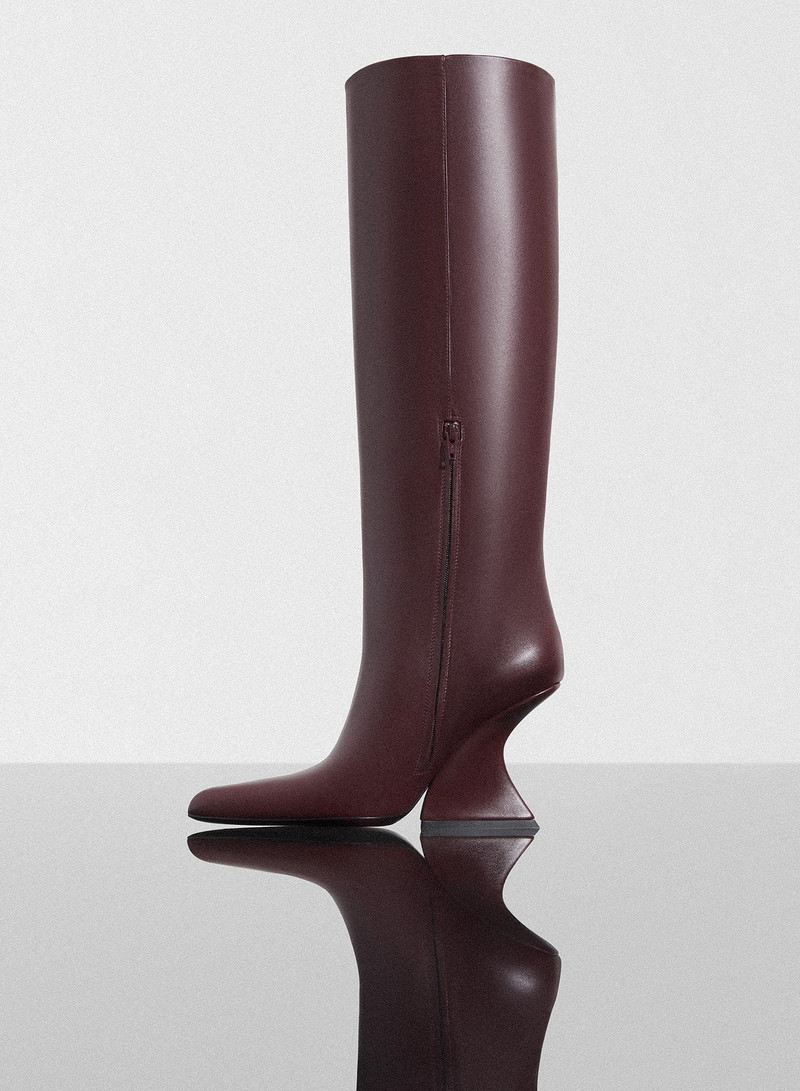 MUGLER burgundy curved heel knee-high boots outlook