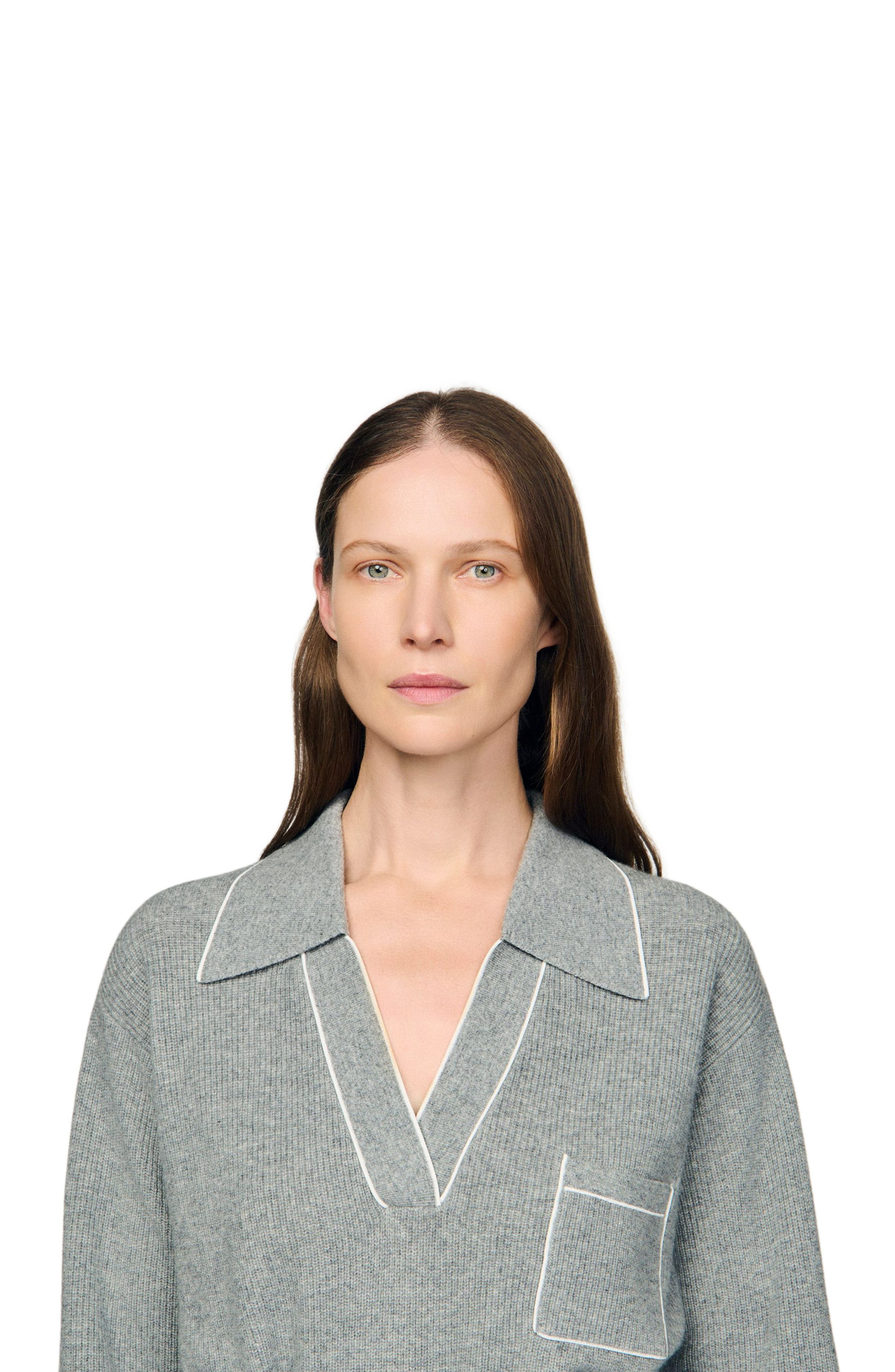 SANDRO Open polo-collar neck sweater in Grey at Nordstrom - 4