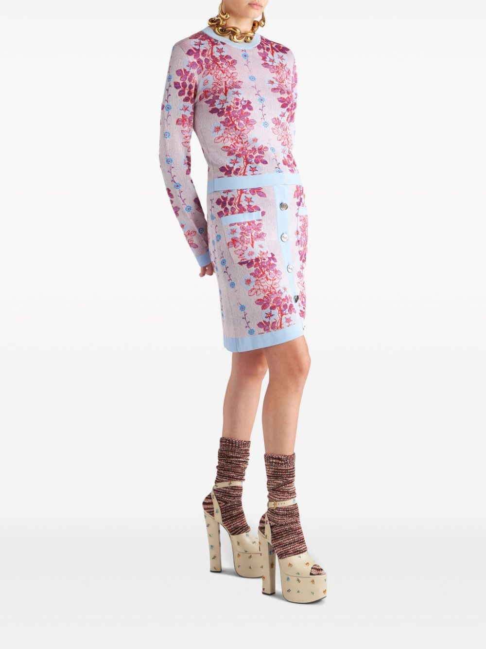 floral-jacquard crew-neck blouse - 2