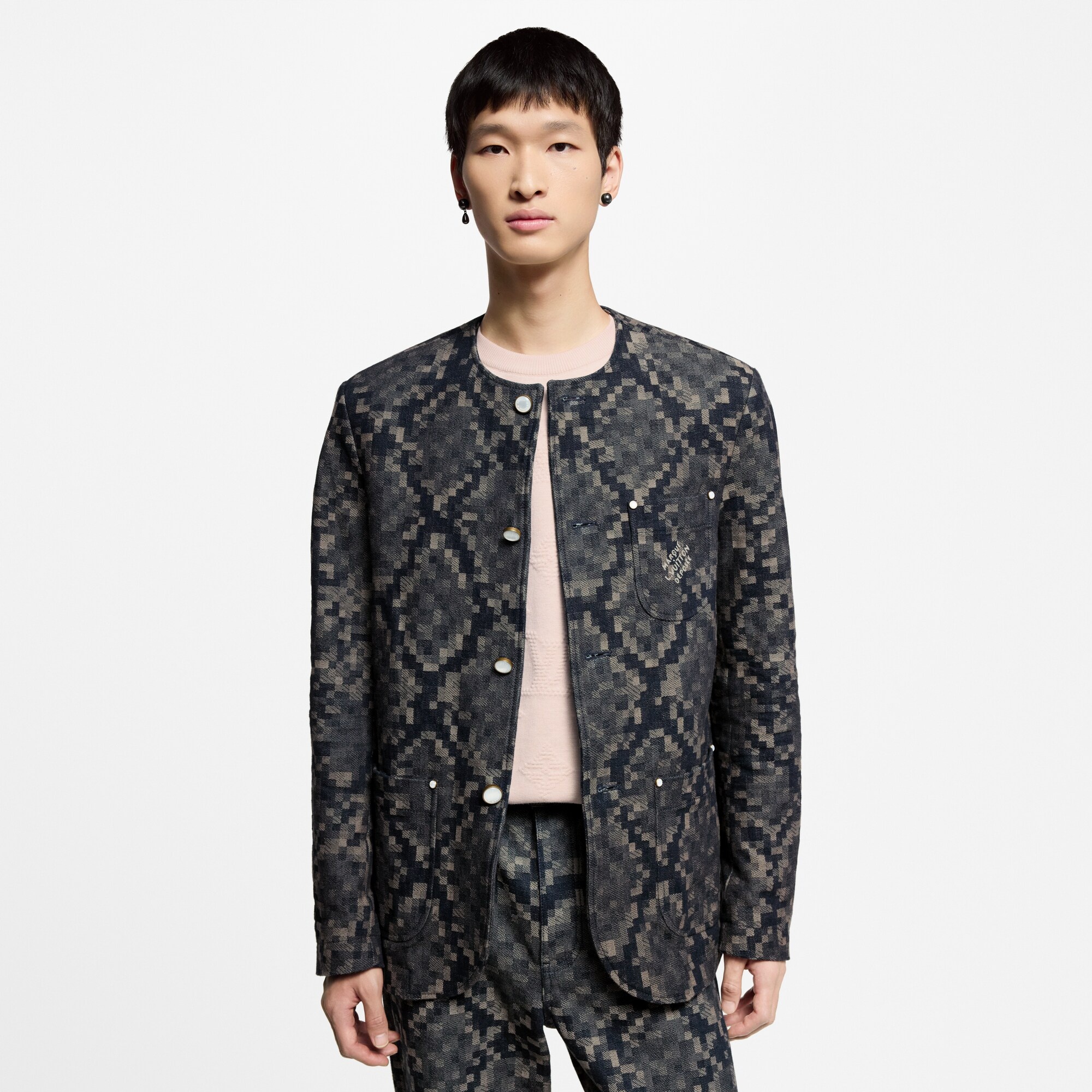 Graphic Collarless Denim Jacket - 2