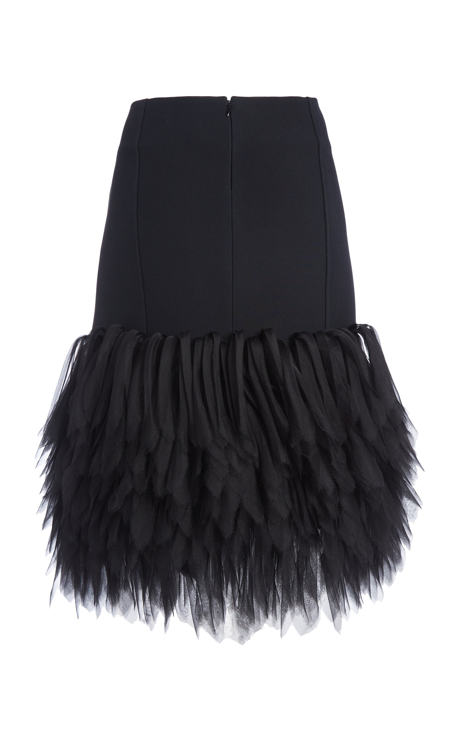 Feather-Trimmed Cotton-Silk Midi Skirt black - 2