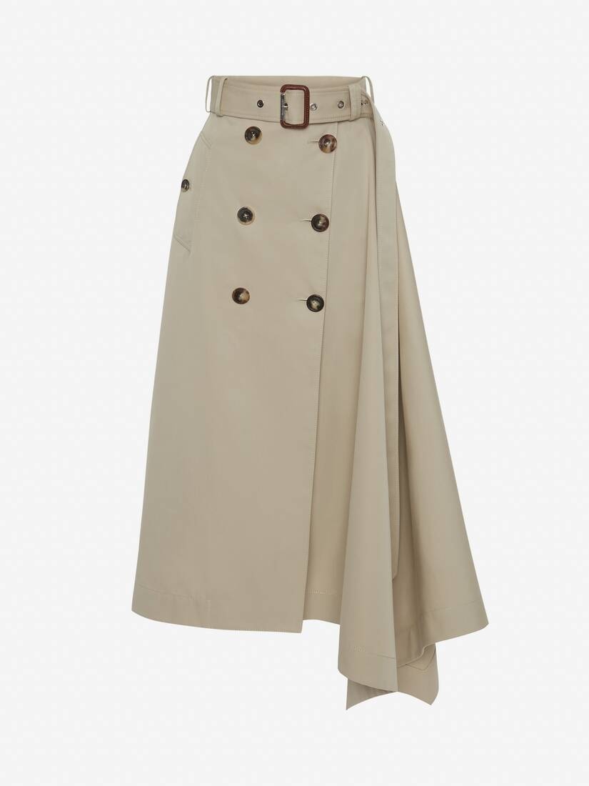 Women's Asymmetric Drape Trench Skirt in Beige - 1