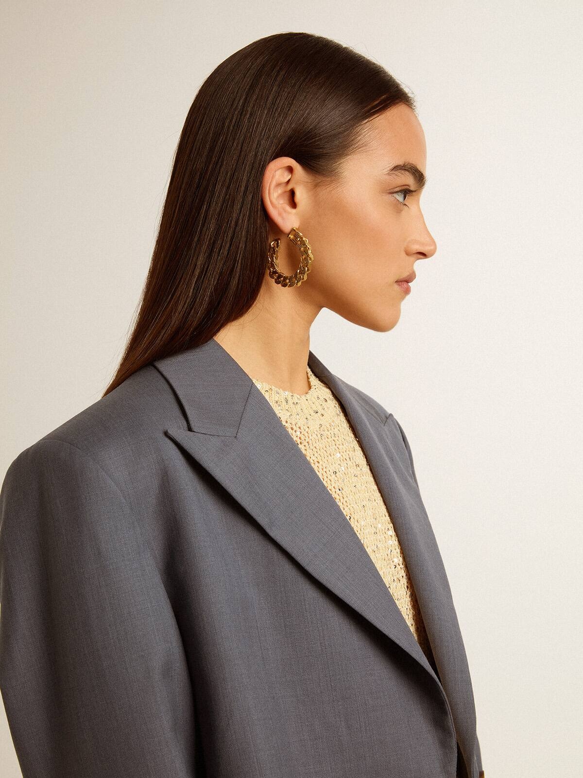 Chain hoop earrings with antique gold colored braided links - 3