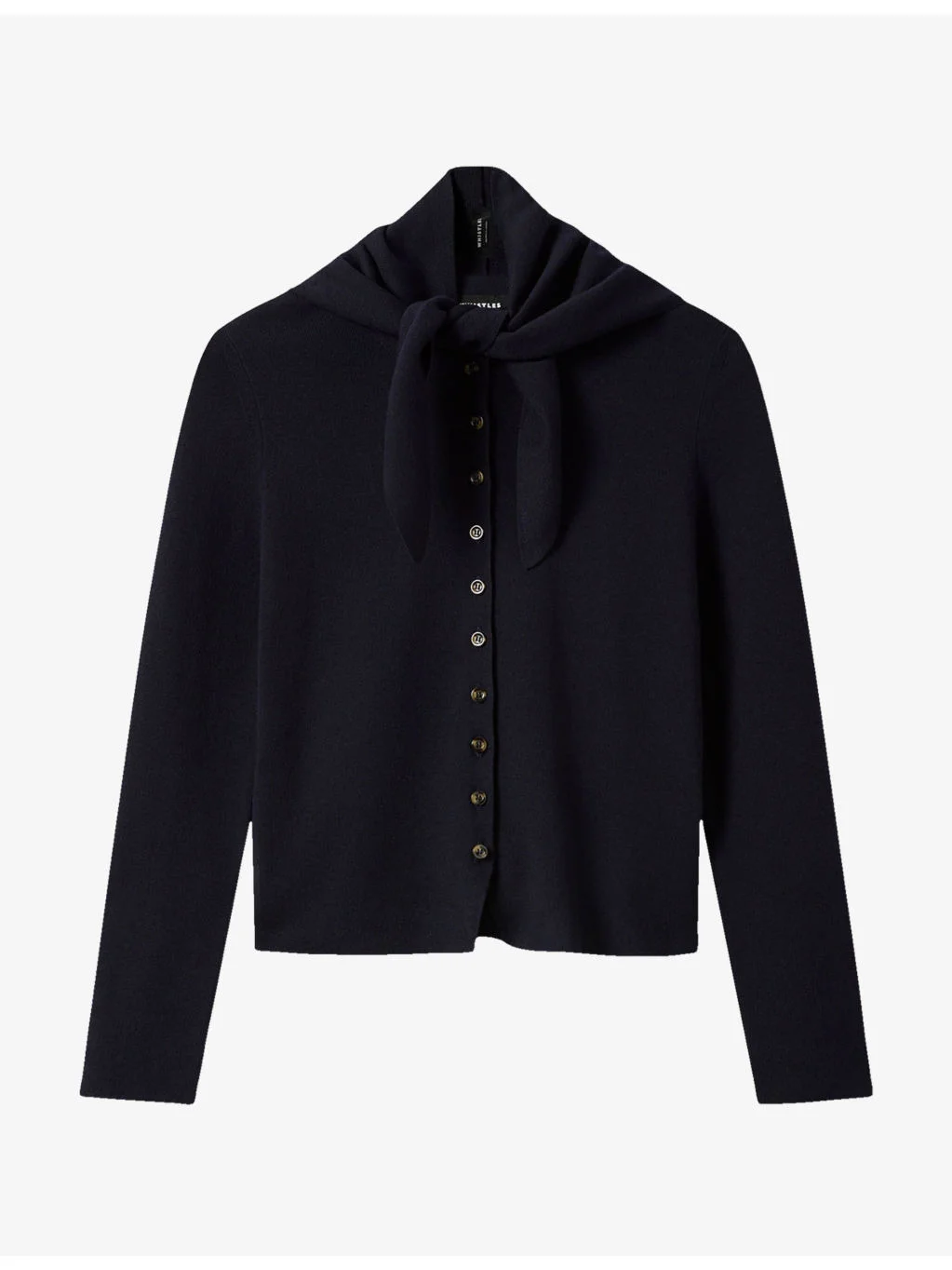 Detachable-Scarf Round-Neck Cotton-Blend Cardigan - 1