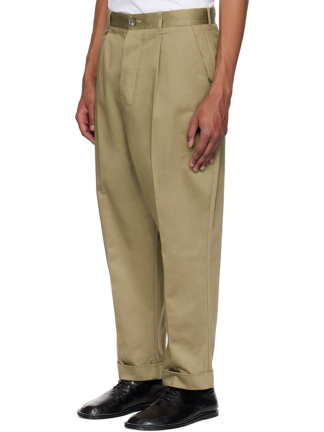 Khaki Cotton Carrot Oversized Trousers - 4