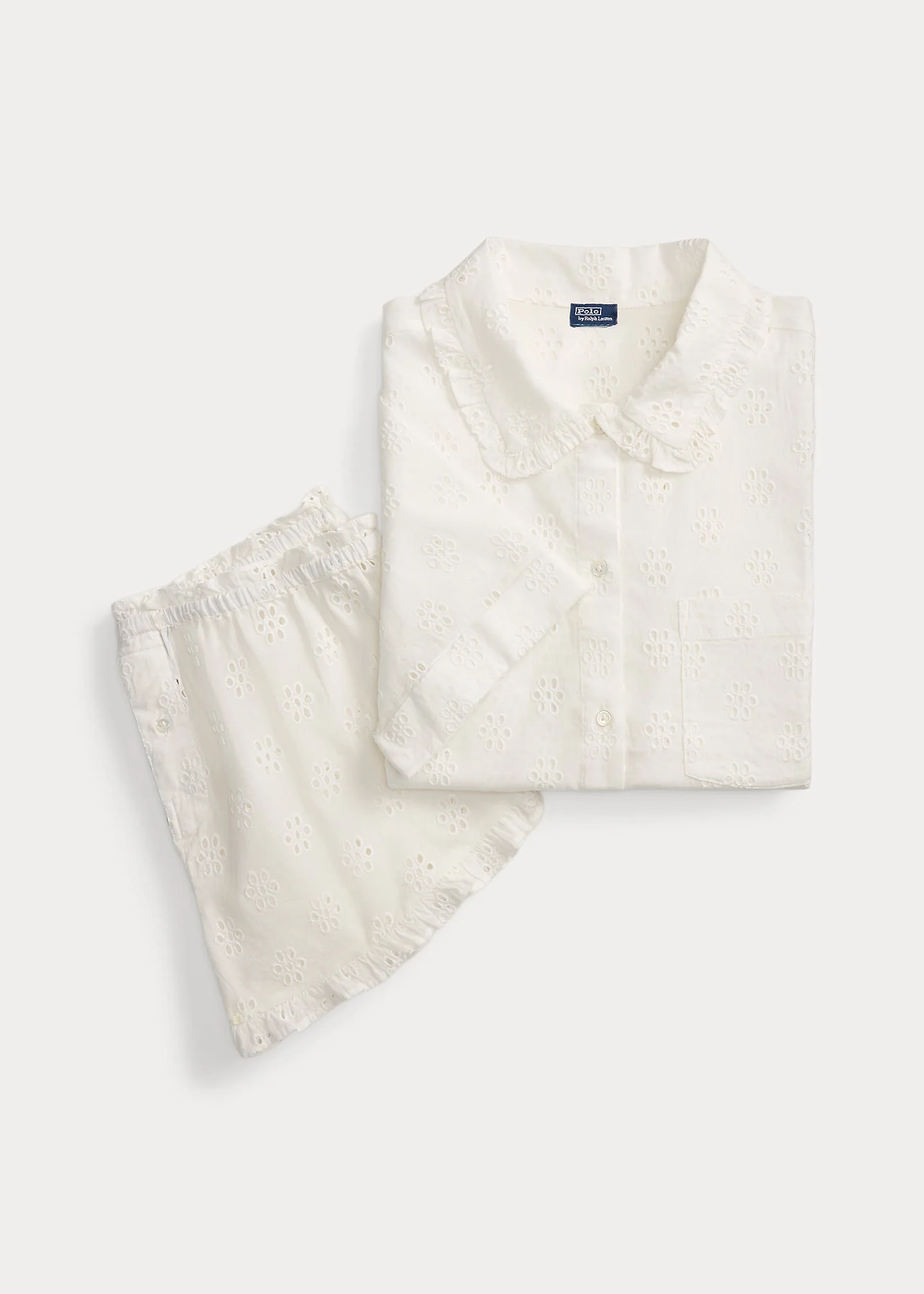 Eyelet Cotton Shirt & Short Pajama Set - 1