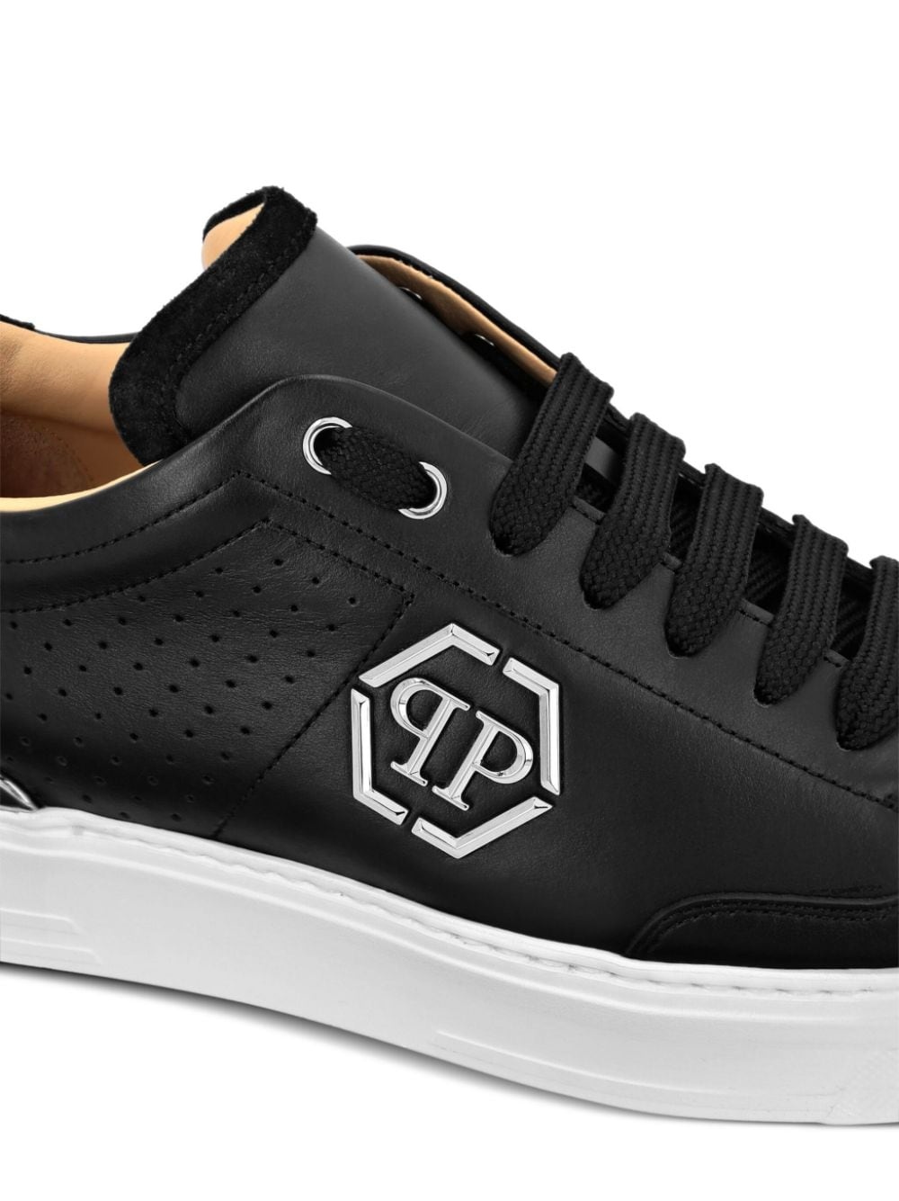 logo-print leather sneakers - 3