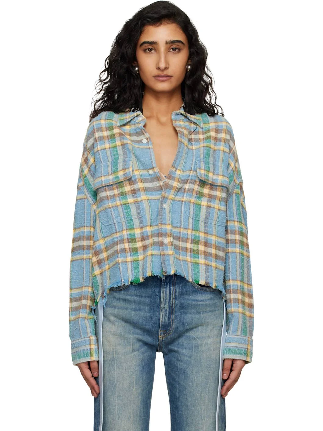 Blue Cropped Work Shirt - 1