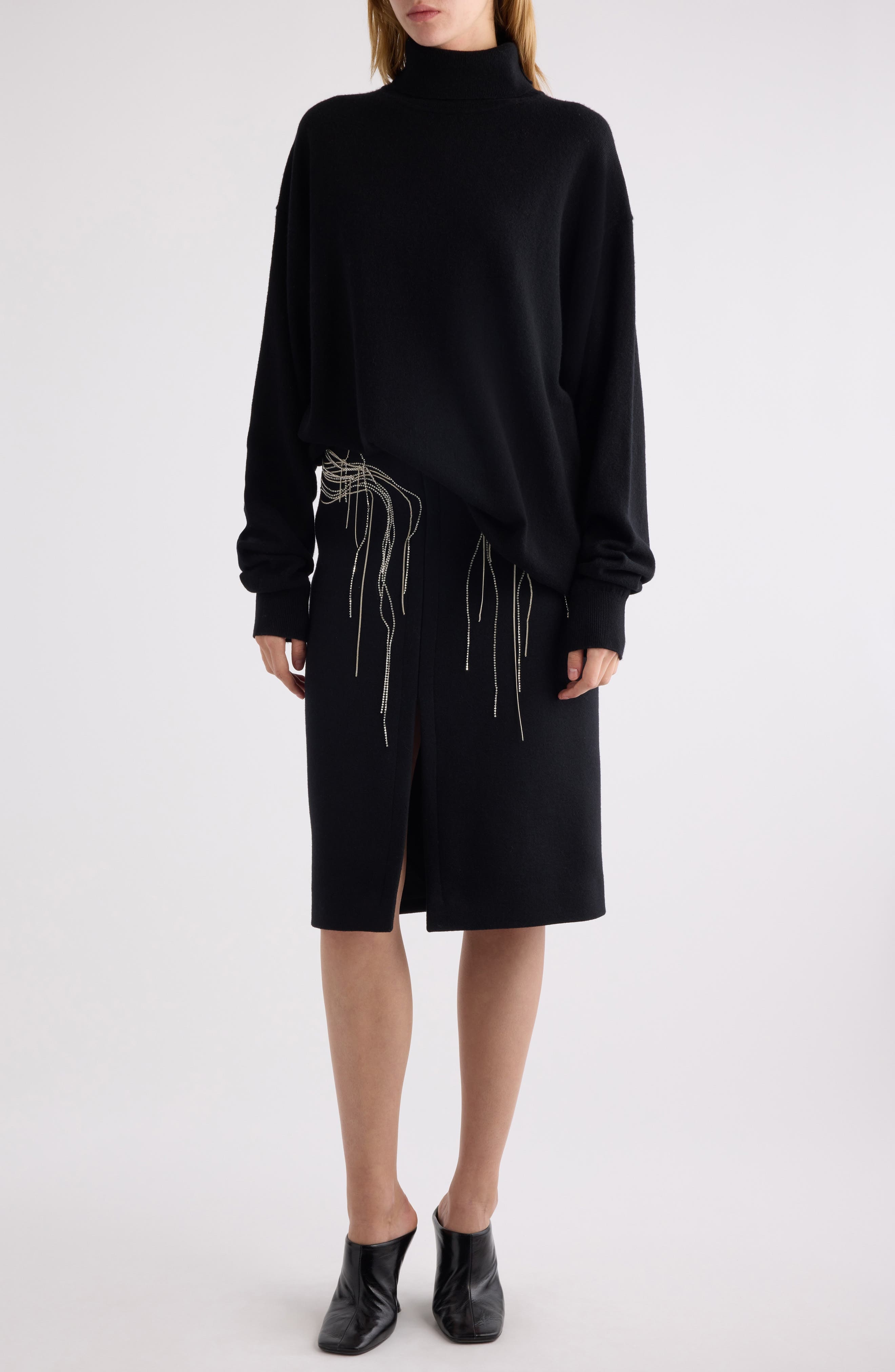 Dries Van Noten Shelda Crystal Chain Wool Blend Skirt in Black at Nordstrom - 2