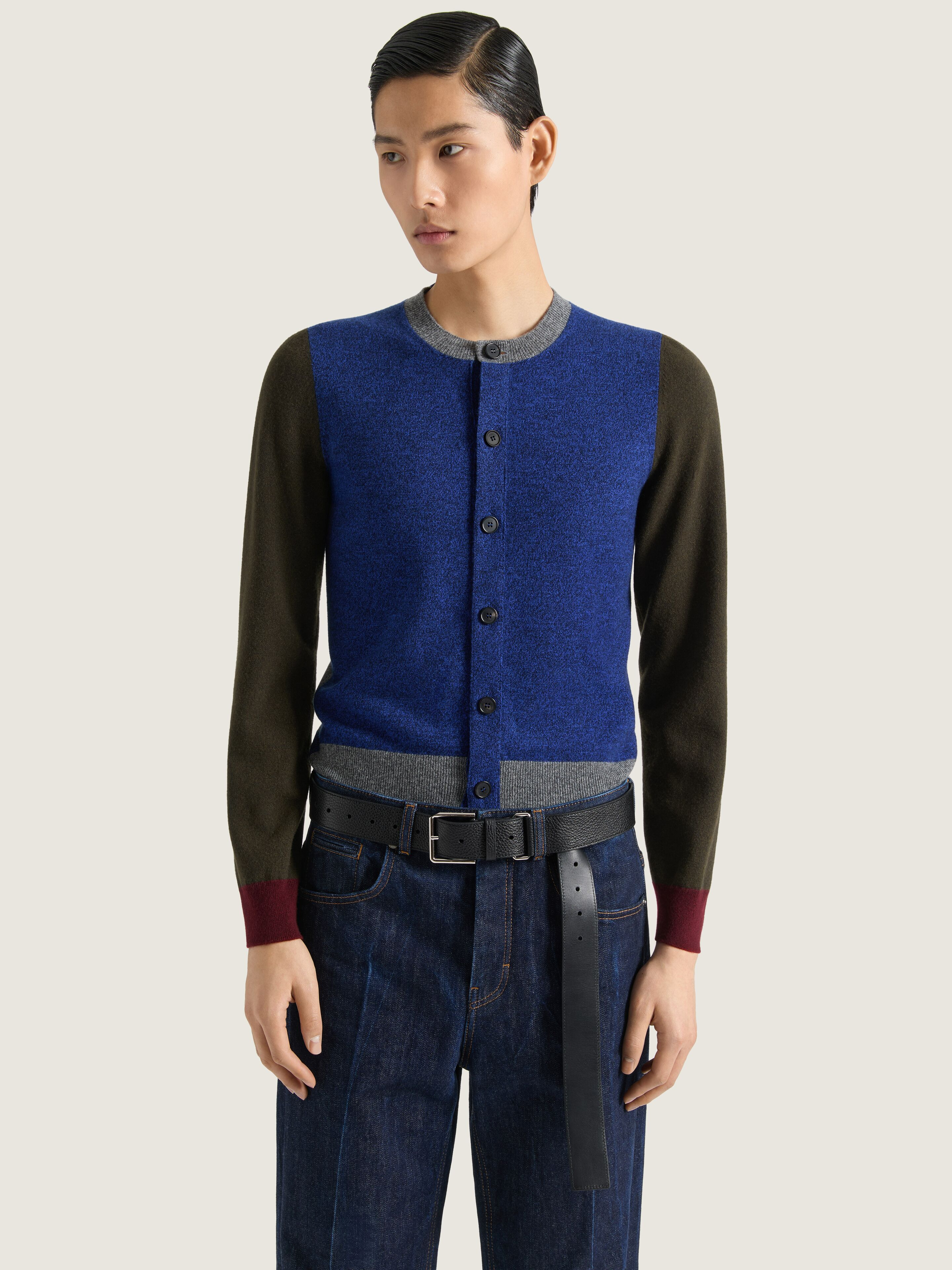CARDIGAN IN WOOL KNIT WITH COLOR BLOCK - 4
