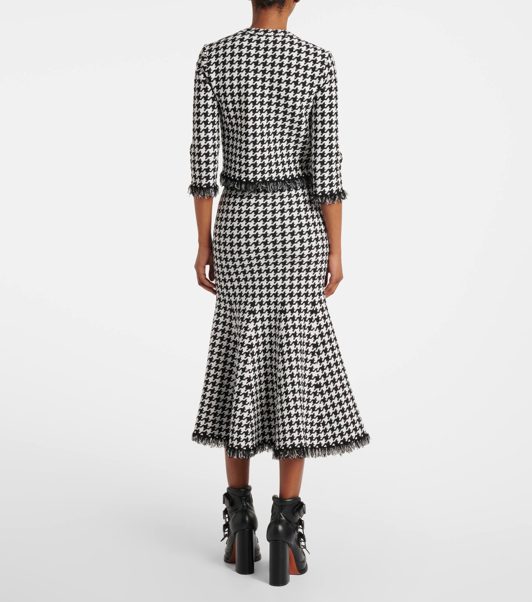 Houndstooth fringed jacquard cardigan - 3