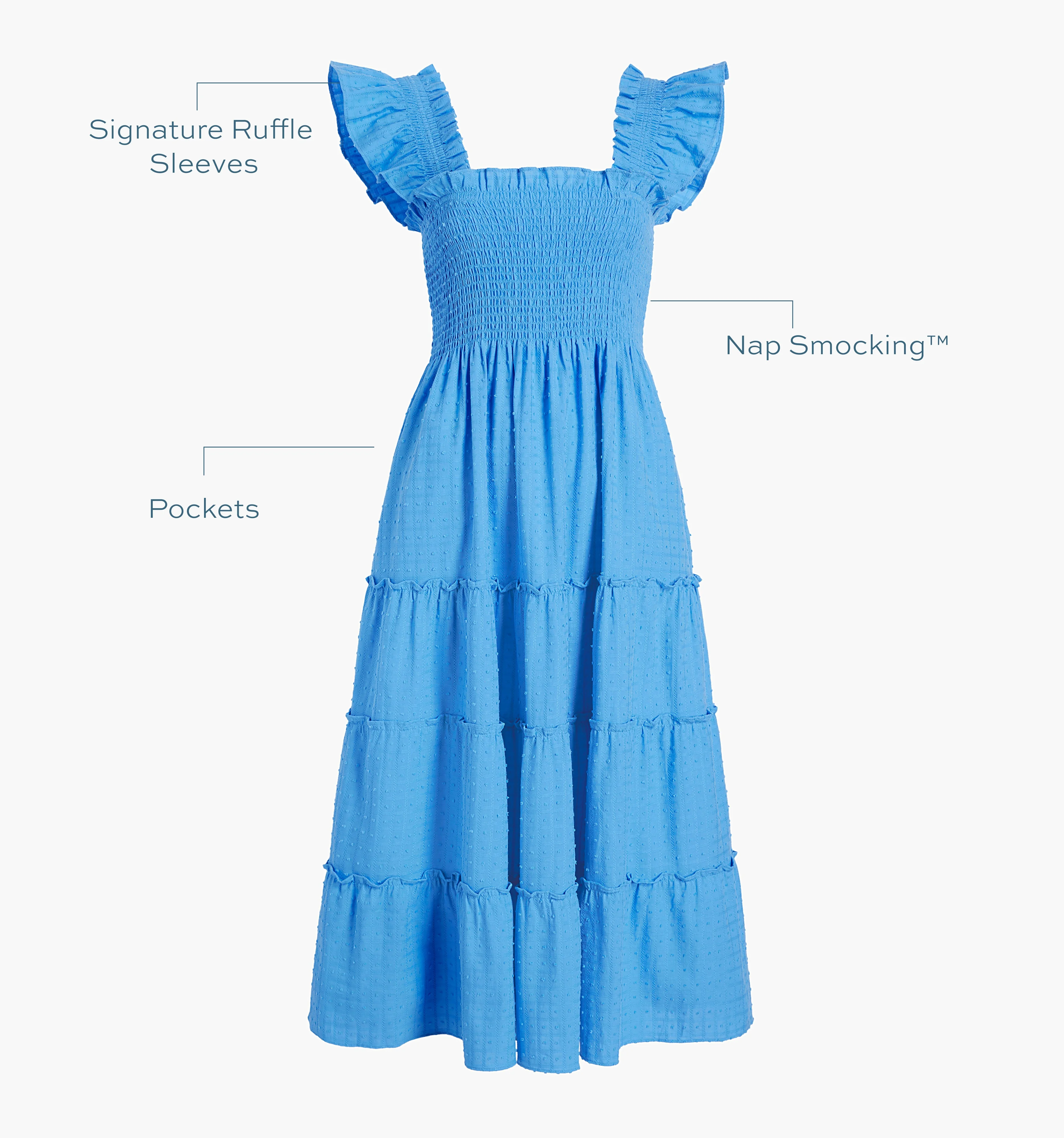 The Ellie Nap Dress - Hydrangea Blue Textured Clip Dot - 1
