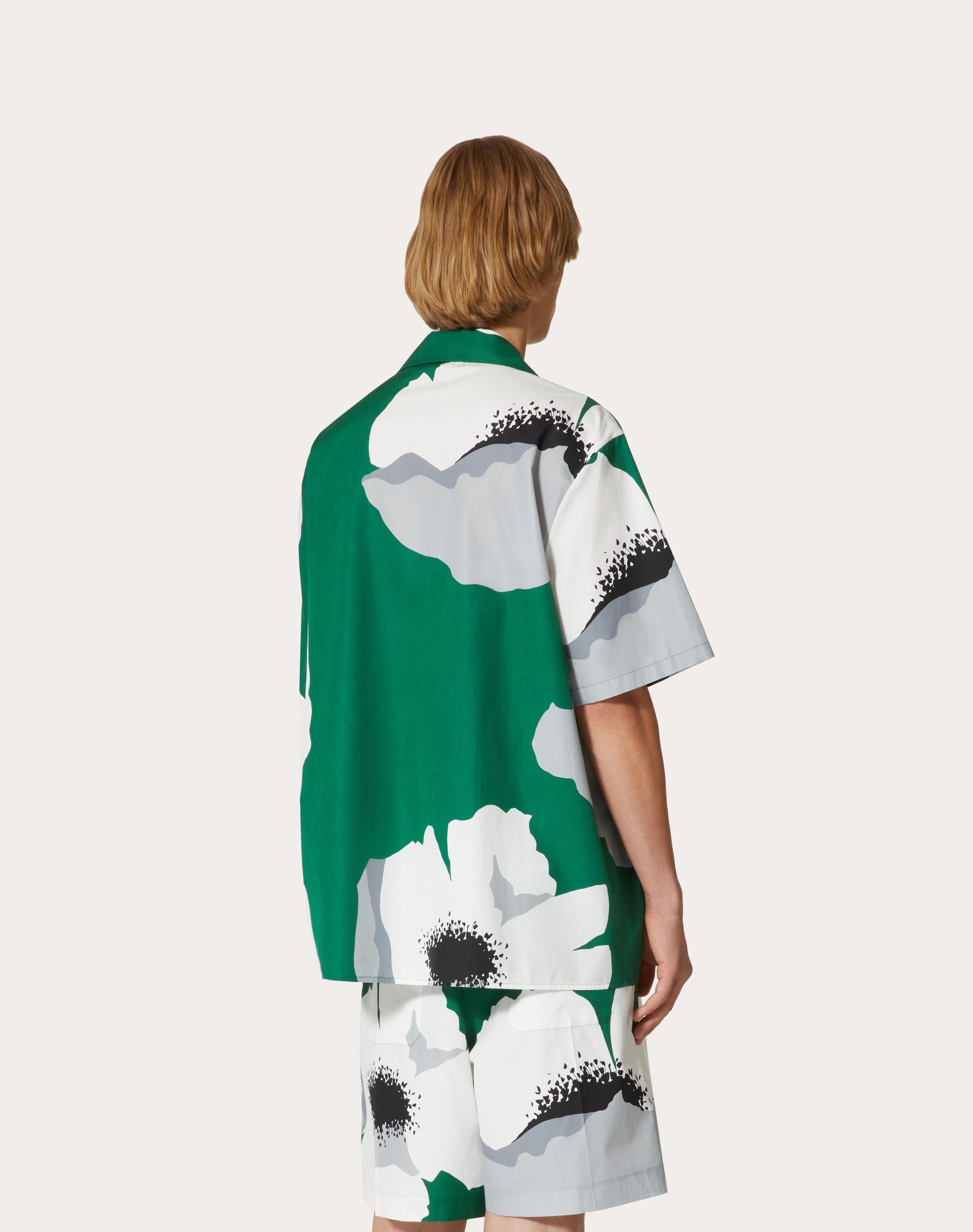 COTTON POPLIN BOWLING SHIRT WITH VALENTINO FLOWER PORTRAIT PRINT - 4