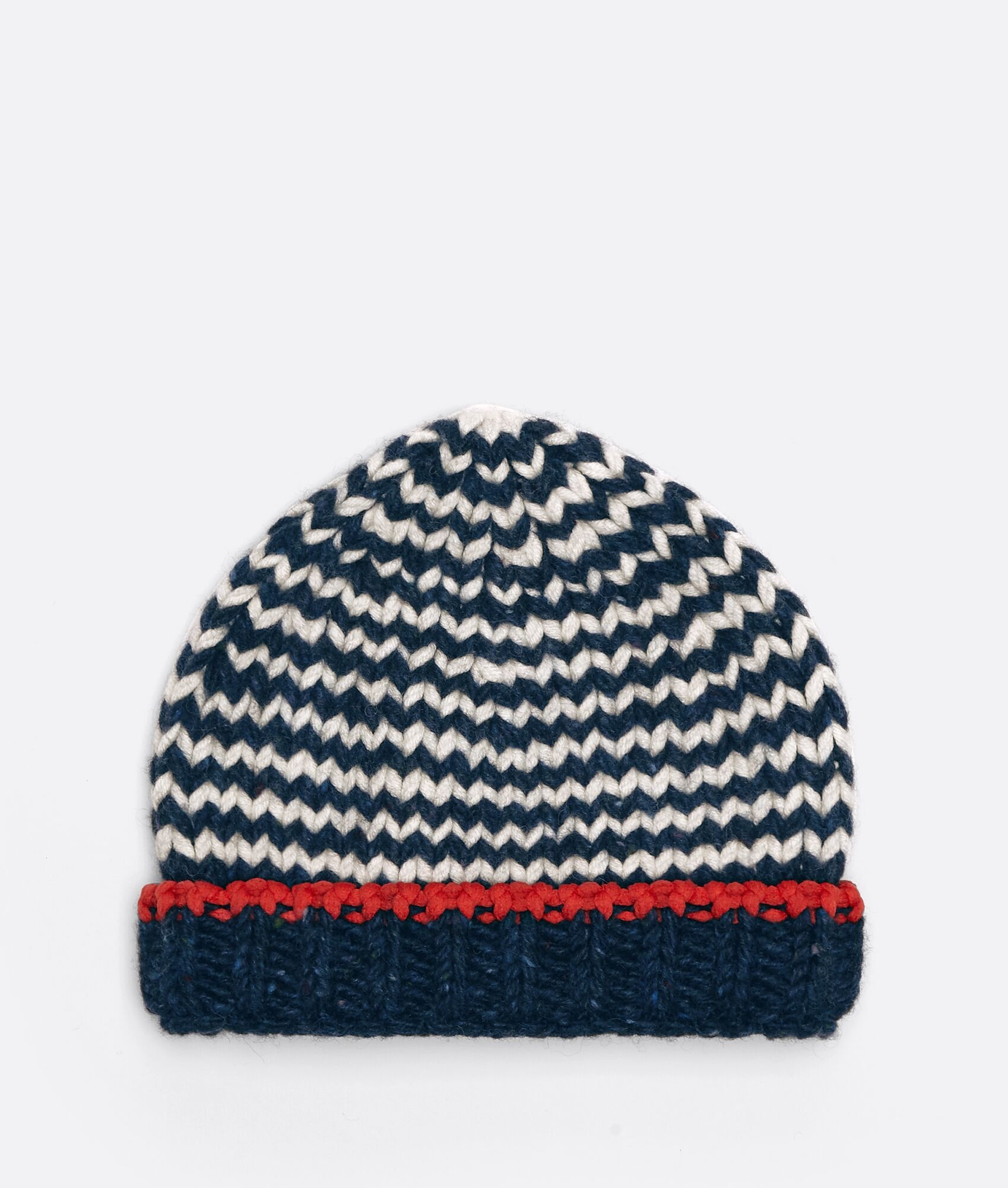 heavyweight wool beanie with zig-zag motif - 1
