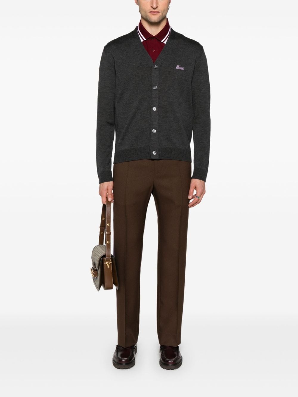 logo-embroidered wool cardigan - 2