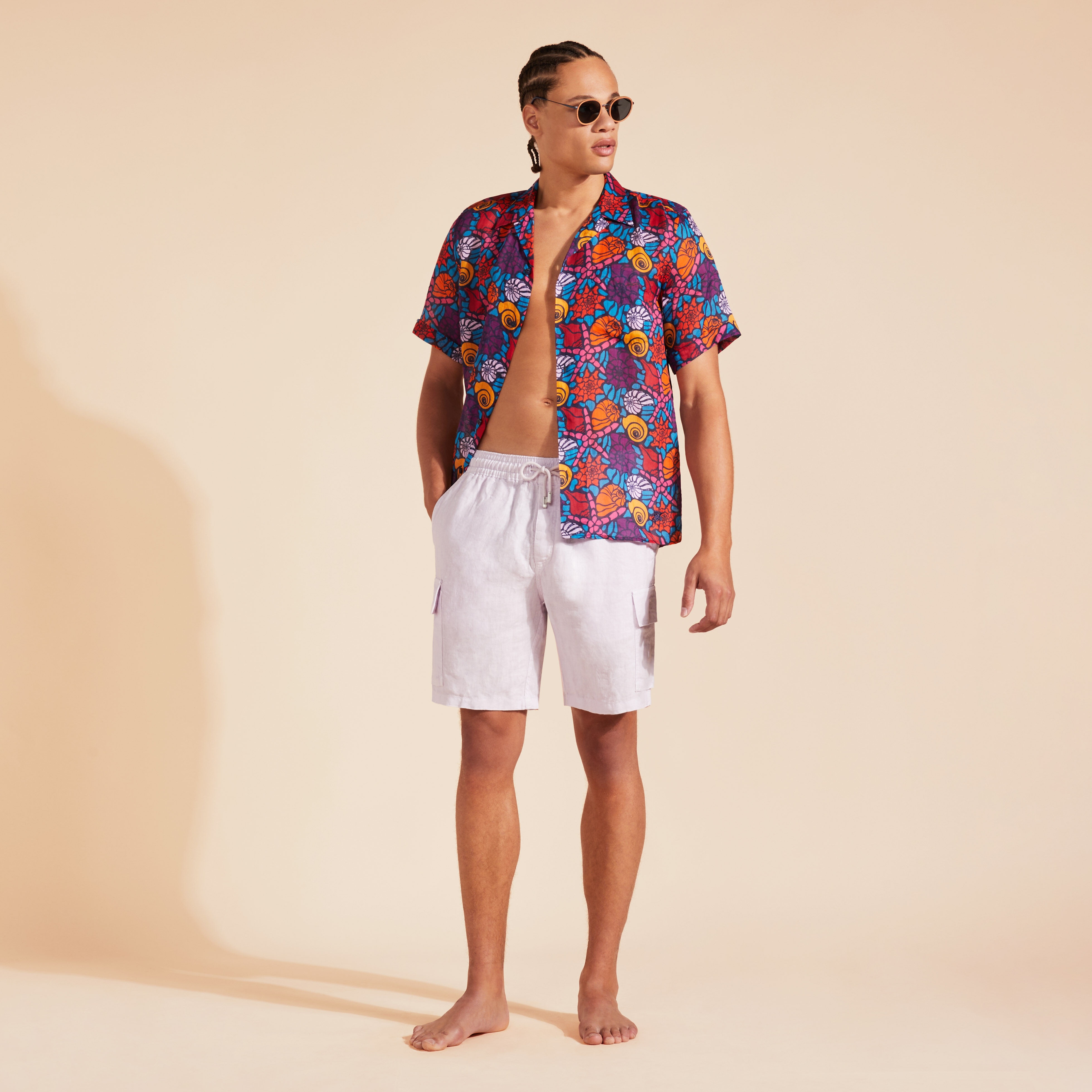 Men Linen Bermuda Shorts Cargo Pockets - 5