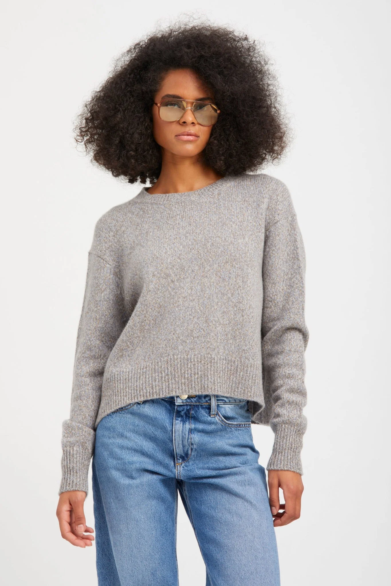 HEATHER GREY CASHMERE CHARLIE SWEATER - 1