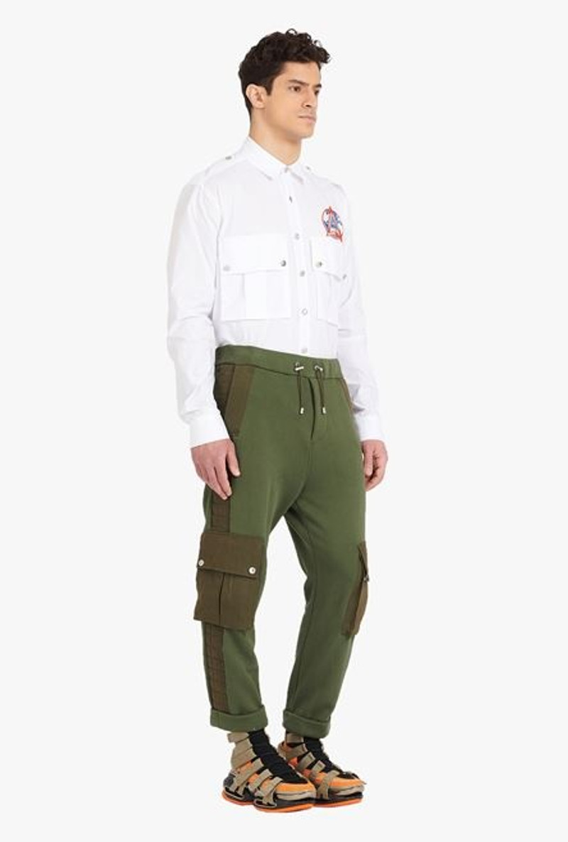 Wide-legged khaki jersey and nylon cargo sweatpants 7