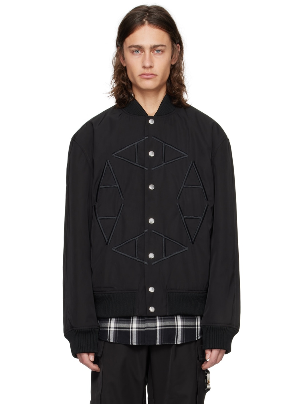 Black Embroidered Bomber Jacket - 1