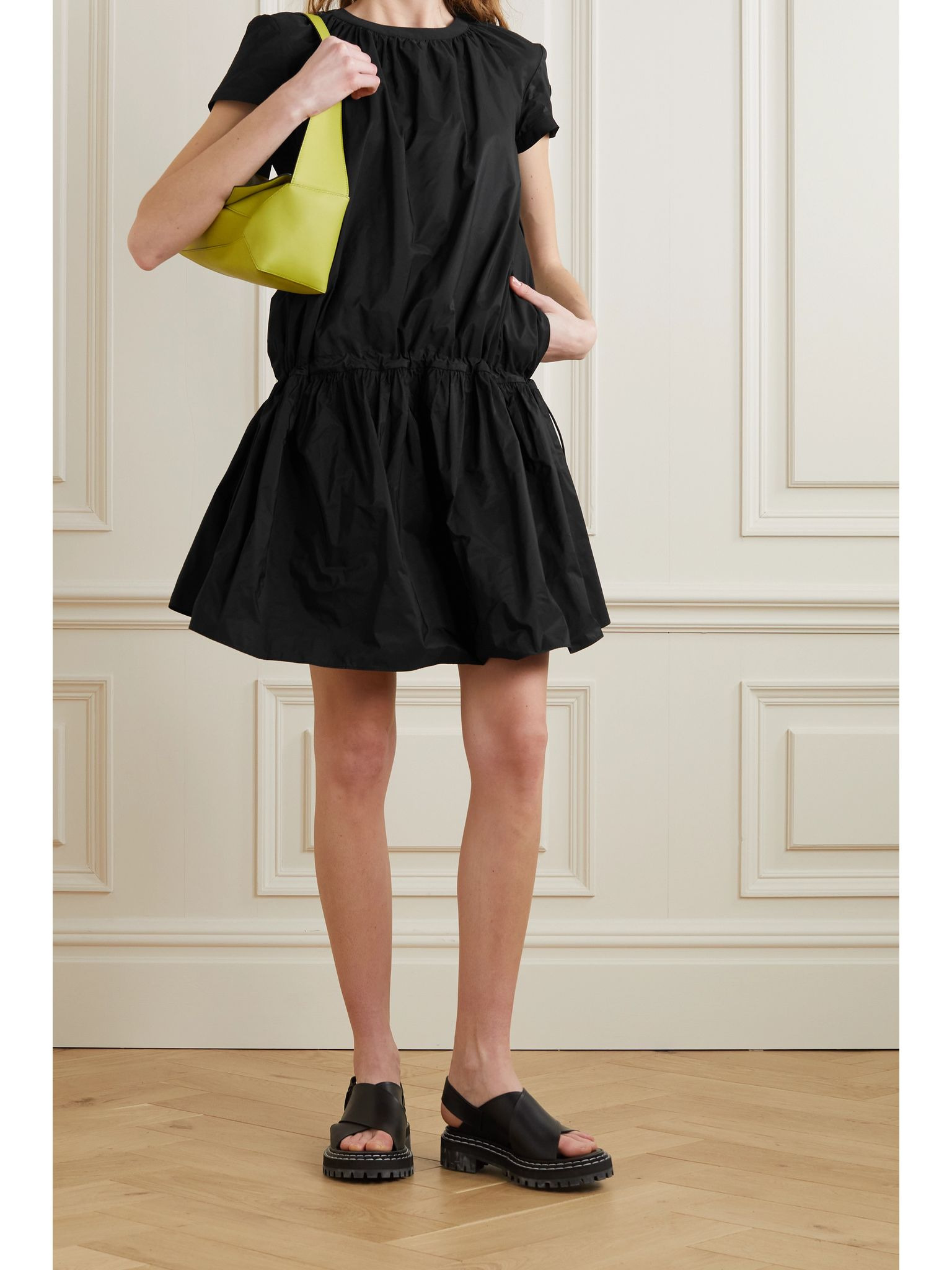Pleated taffeta mini dress Black - 2
