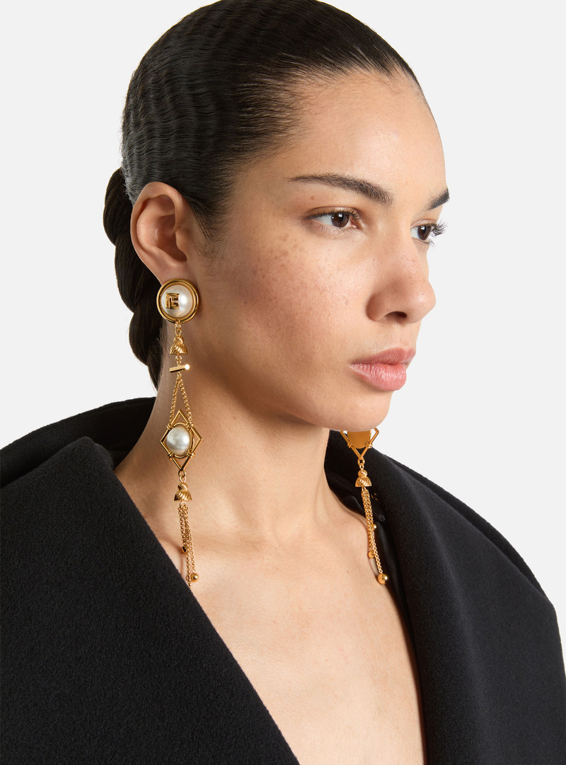 Balmain Brass and pearl pendant earrings outlook