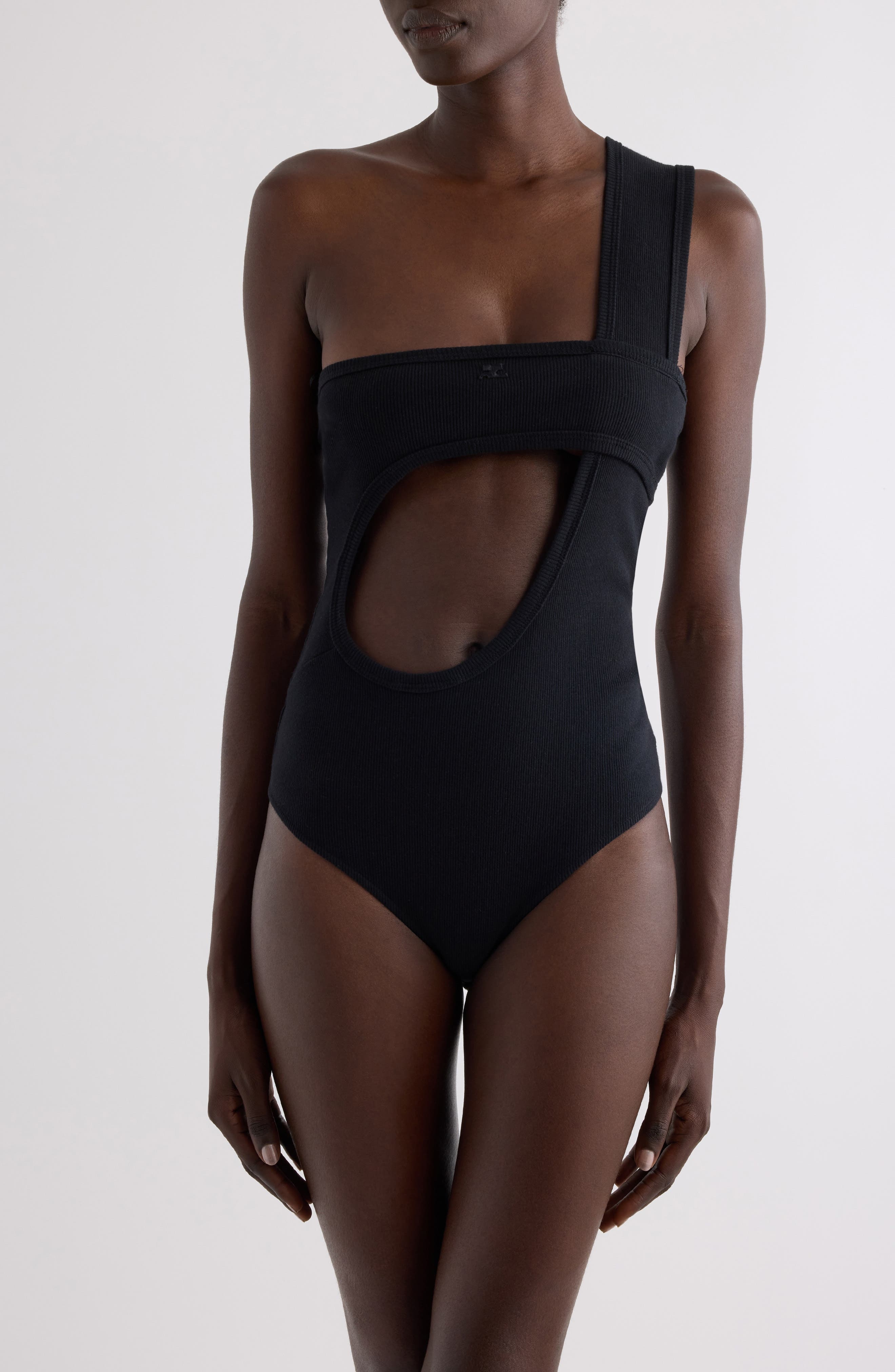 Courrèges Loop Buckle '90s Rib Bodysuit in Black at Nordstrom - 3